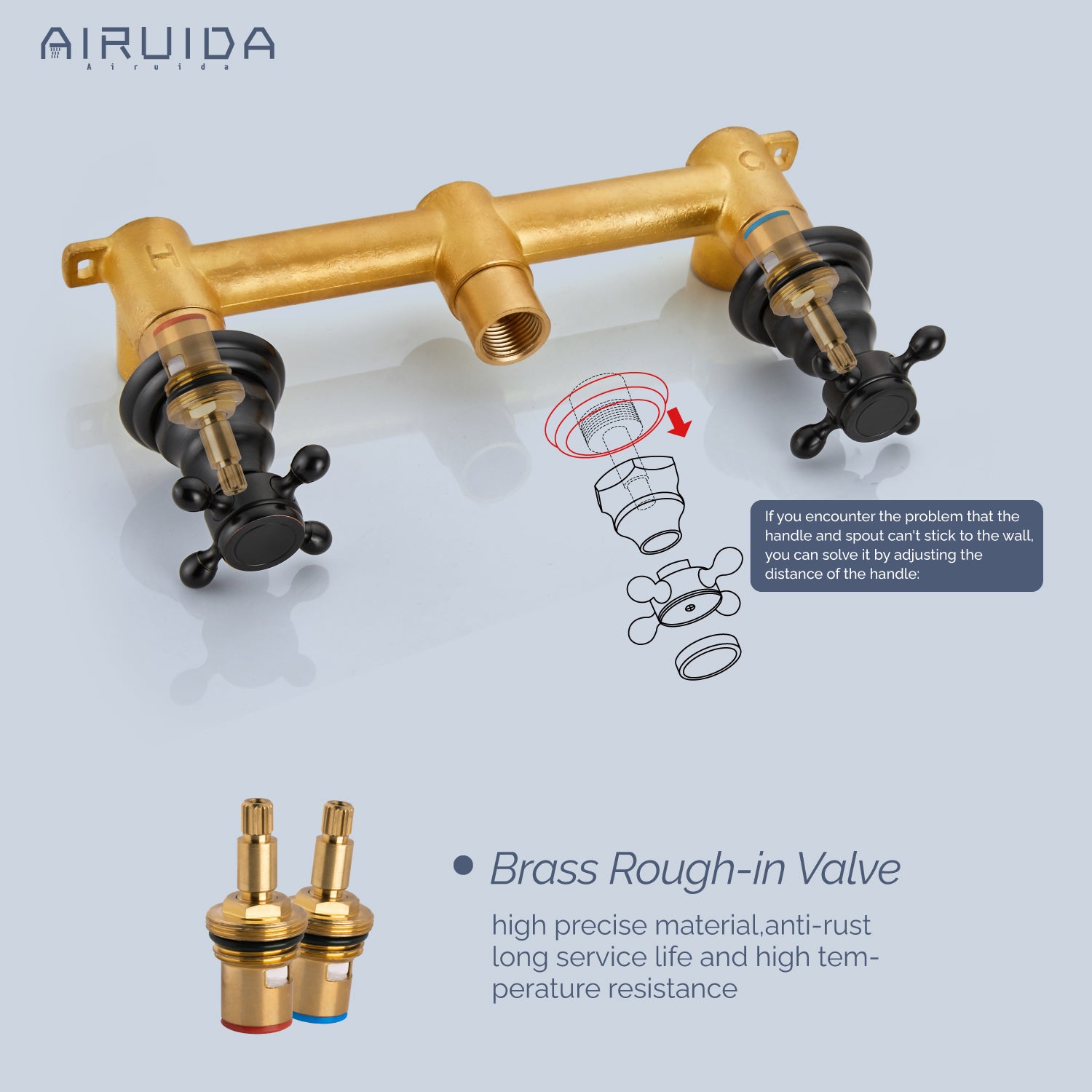 Airuida Wall Mount Faucet, Widespread Wall Mount Bathroom Sink Faucet, 360 Swivel Spout 2 Cross Knobs Handles 3 Holes Lavatory Basin Sink Mixing Faucet with Rough in Valve