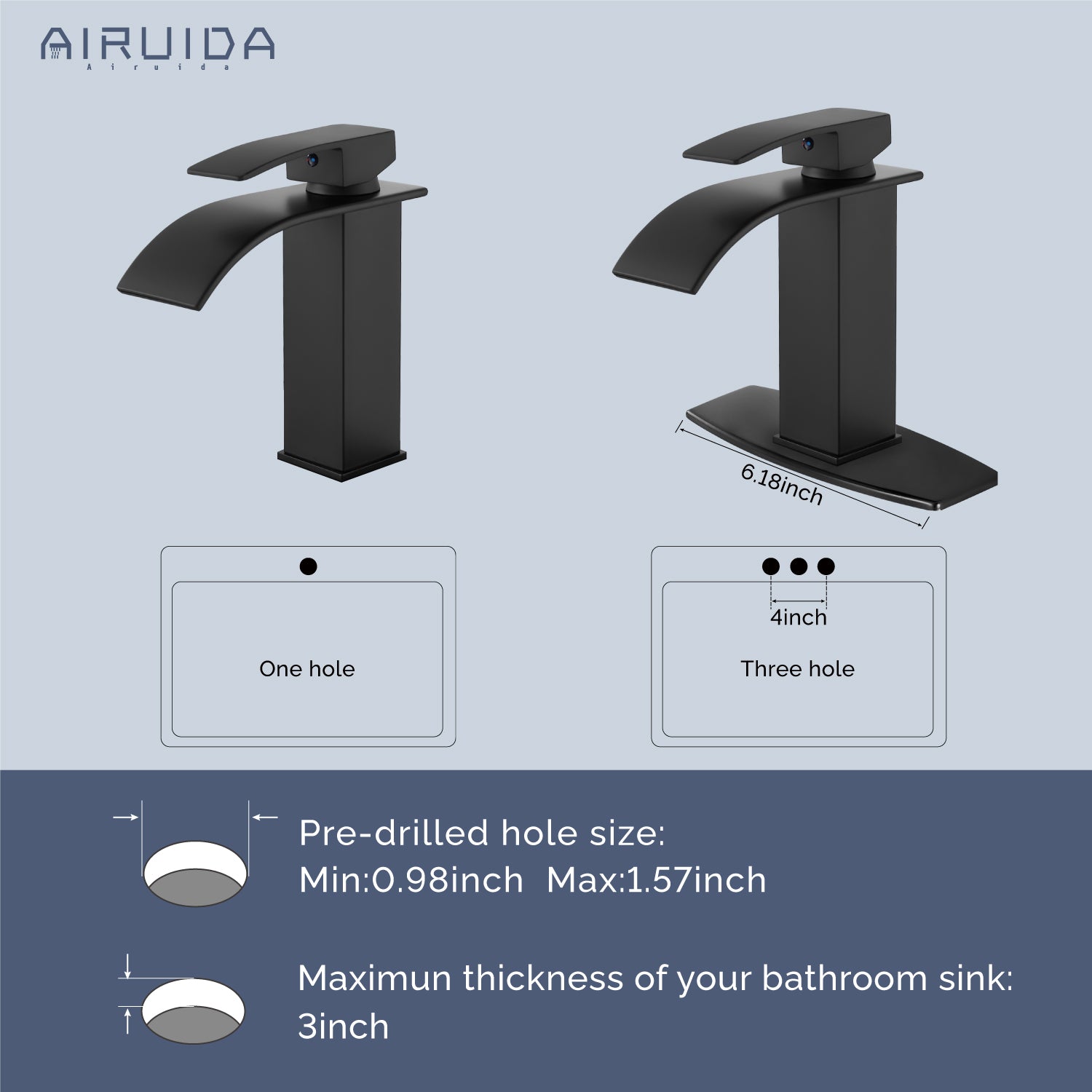 Airuida Waterfall Spout Bathroom Faucet, Rv Lavatory Vessel Faucet, Single Handle One Hole 1 or 3 Hole with Deck Plate, Bathroom Sink Faucet with Pop-up Drain