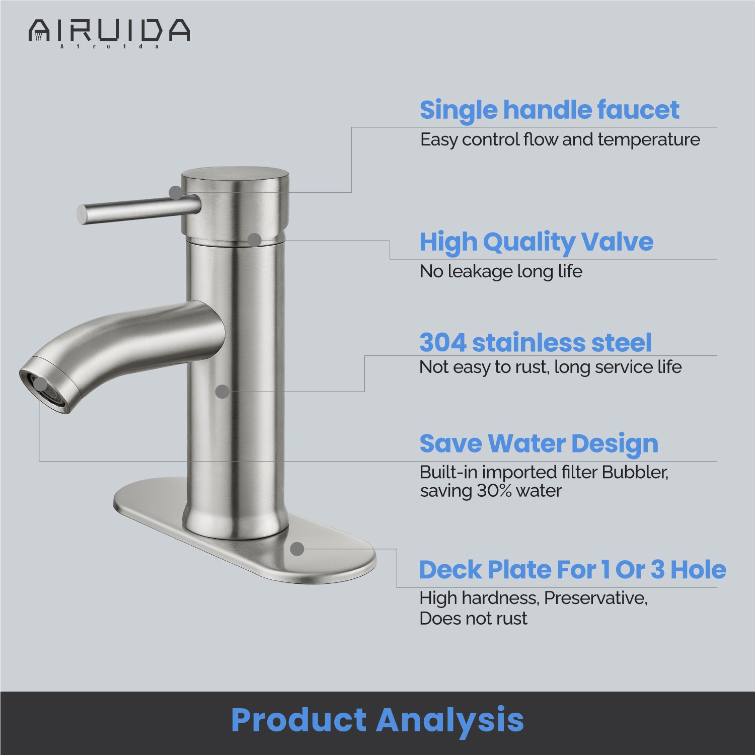 Airuida Short Bathroom Bowl Vessel Sink Faucet Bathroom Stainless Steel Mixer Tap Single Handle Single Hole Deck Mount with Circular Spout Bowl Vanity Faucets
