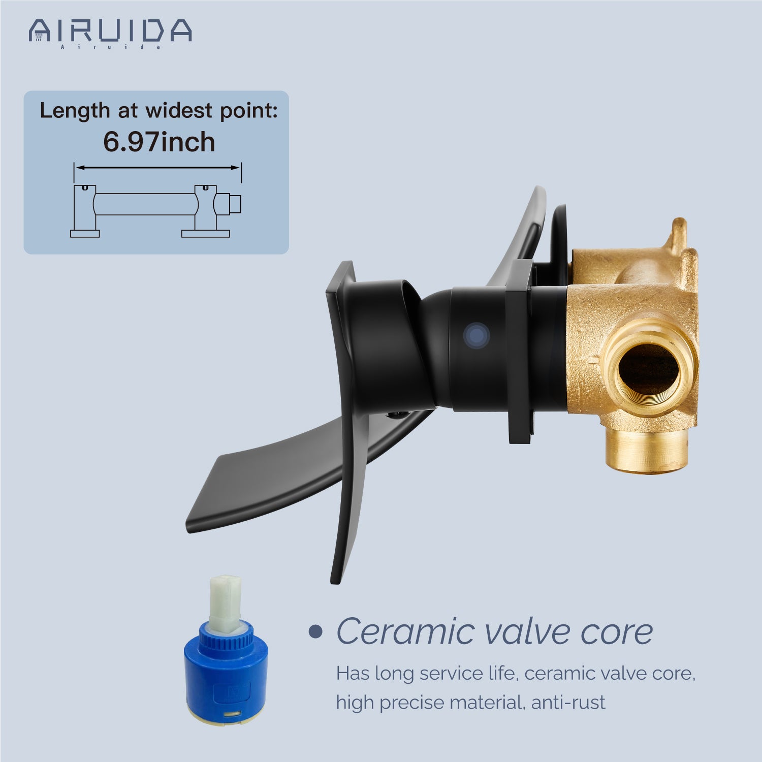 Airuida Wall Mount Wall Mount Bathtub Faucet, Tub Filler with Waterfall Tub Spout, Single Handle Bathroom Mixer Tap Brass Rough-in Valve Included