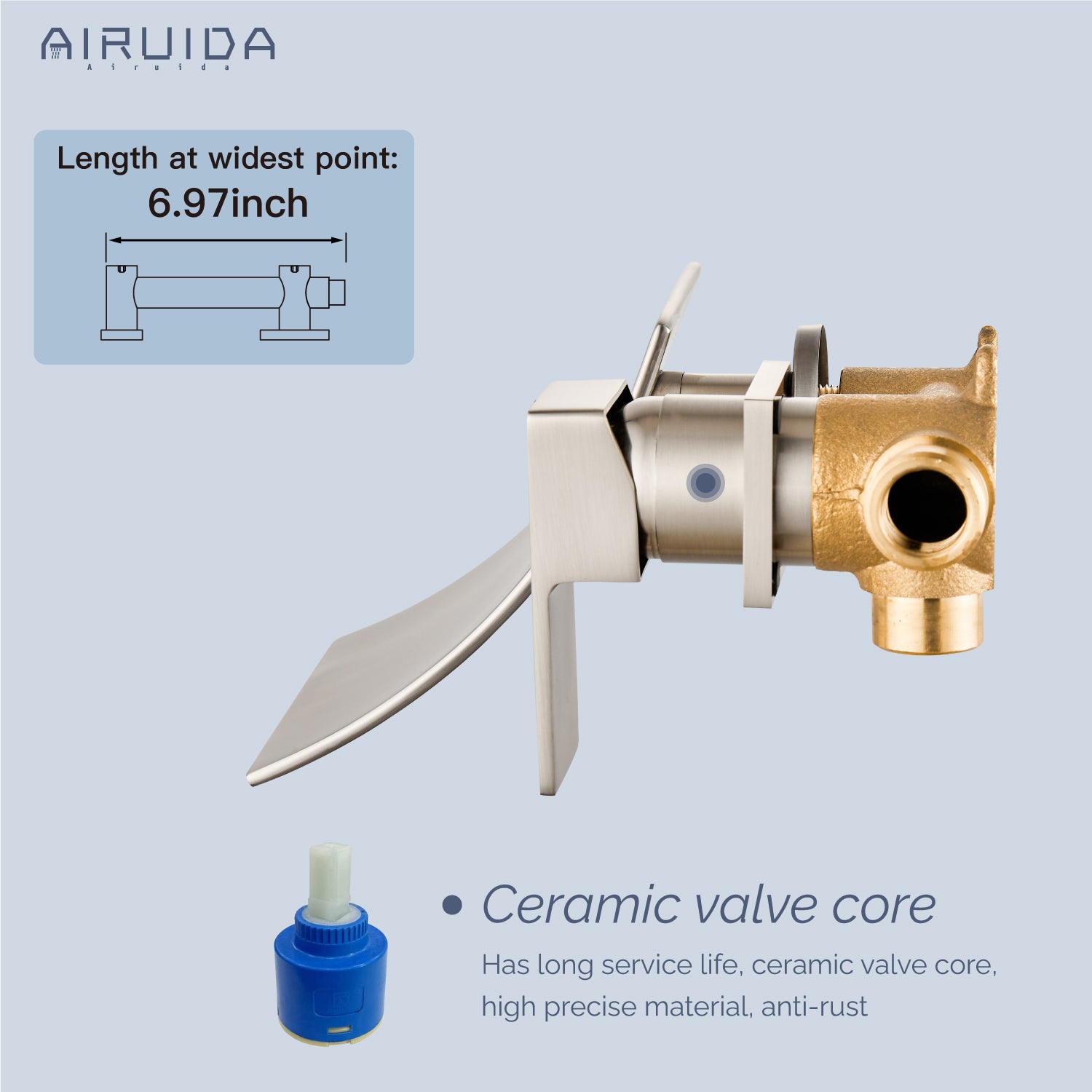 Airuida Wall Mount Wall Mount Bathtub Faucet, Tub Filler with Waterfall Tub Spout, Single Handle Bathroom Mixer Tap Brass Rough-in Valve Included