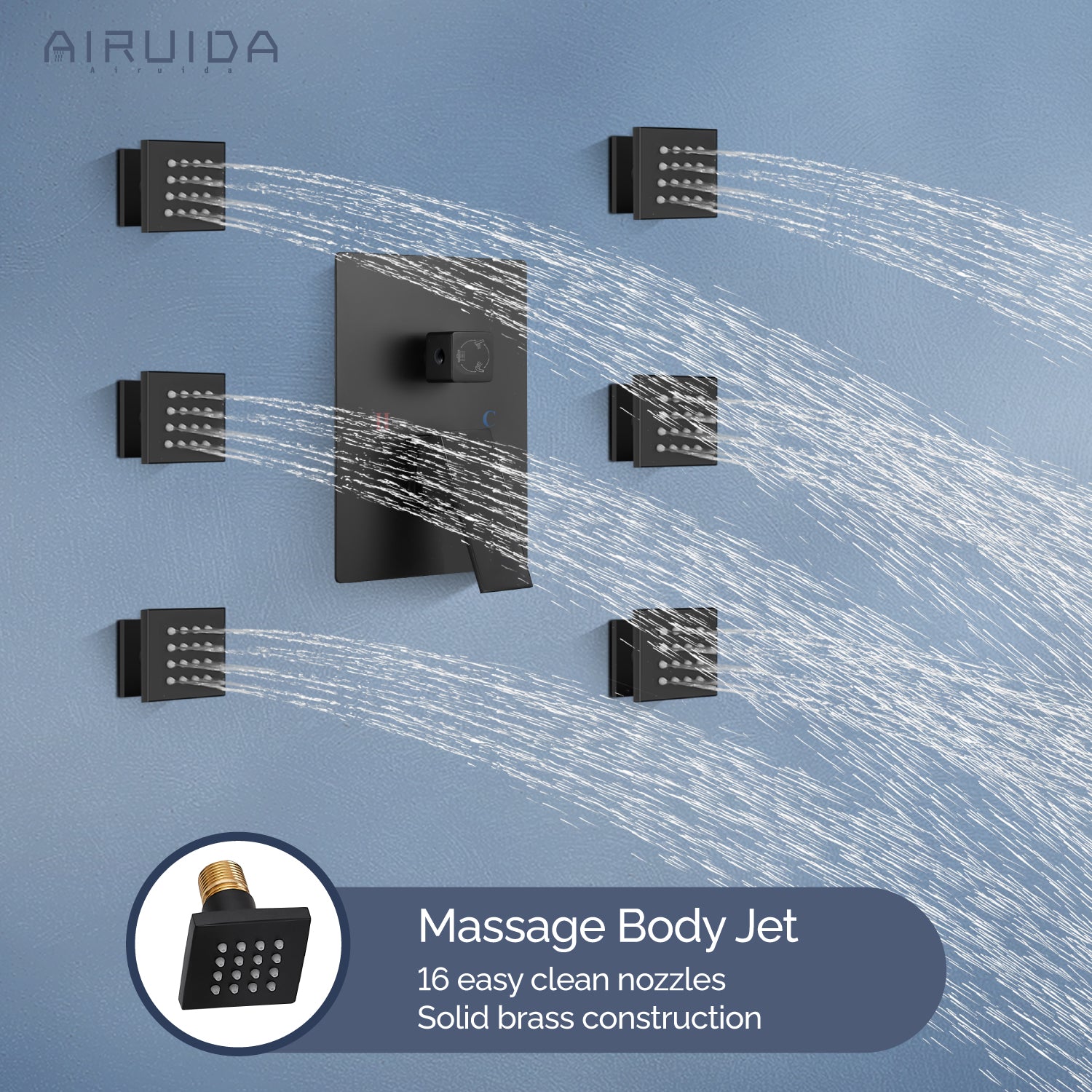 Airuida Matte Black 12 Inch Ceiling Mount Rain Shower Head with Handheld Shower Faucet Rough-in Valve SUS304 Shower Head Body Spray Jets Brass Shower Handheld Rain Mixer Shower System Set