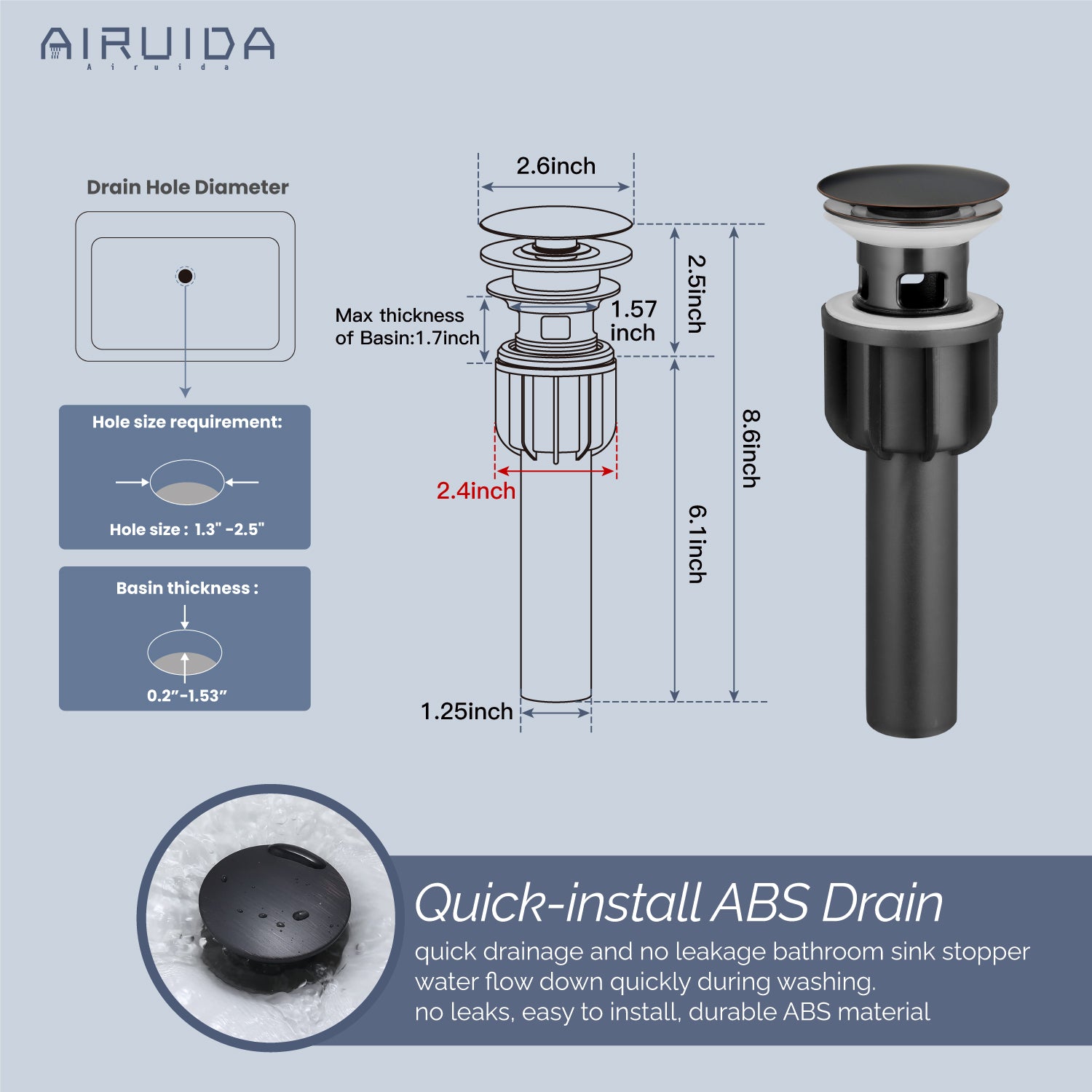Airuida 8 Inch Widespread Bathroom Sink Faucet 2 Handles 3 Holes 360 Degree Swivel Spout Stainless Steel Lavatory Vanity Faucets Bathroom Faucets