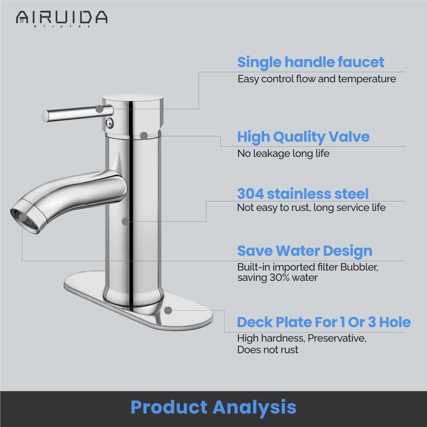 Airuida Short Bathroom Bowl Vessel Sink Faucet Bathroom Stainless Steel Mixer Tap Single Handle Single Hole Deck Mount with Circular Spout Bowl Vanity Faucets