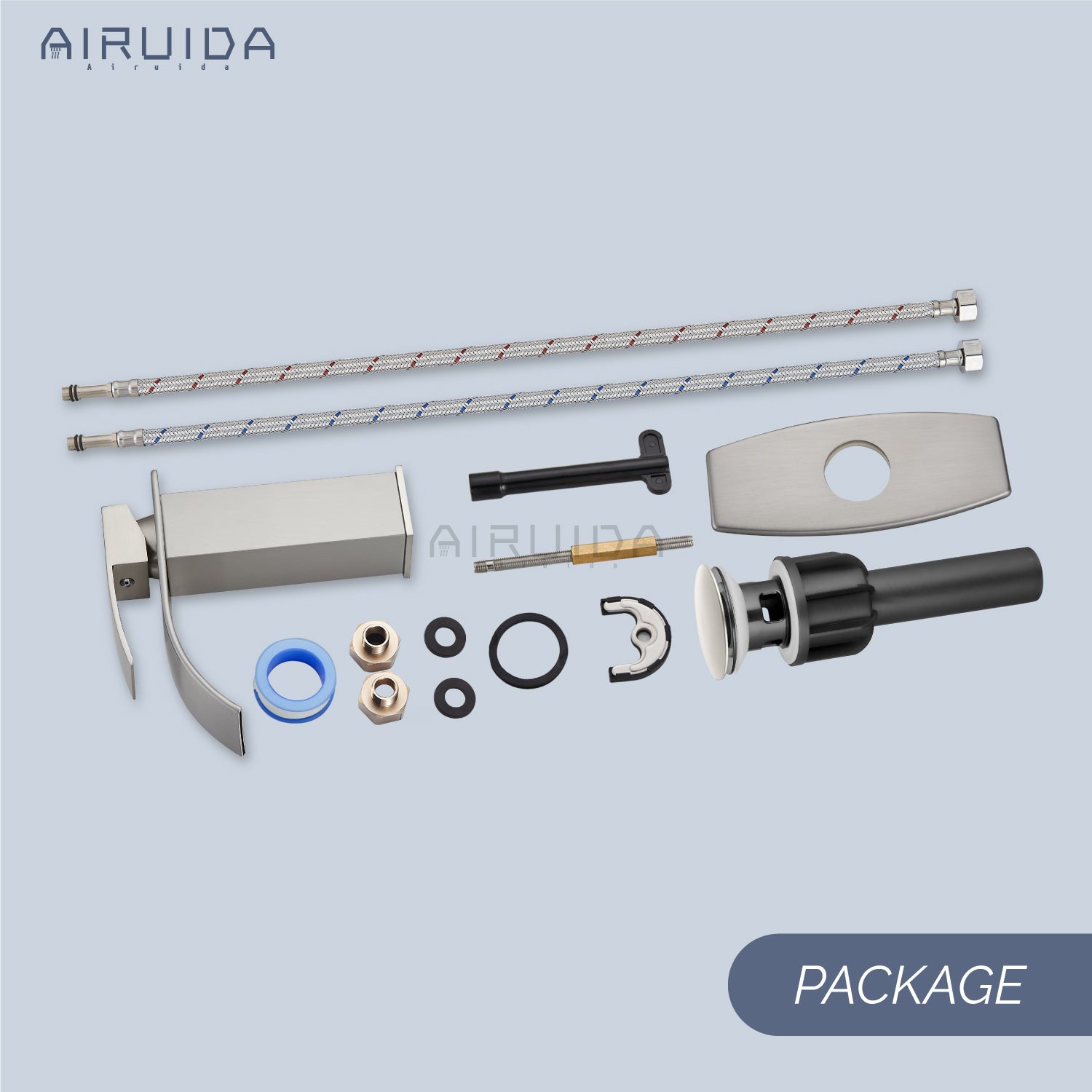 Airuida Waterfall Spout Bathroom Faucet, Rv Lavatory Vessel Faucet, Single Handle One Hole 1 or 3 Hole with Deck Plate, Bathroom Sink Faucet with Pop-up Drain
