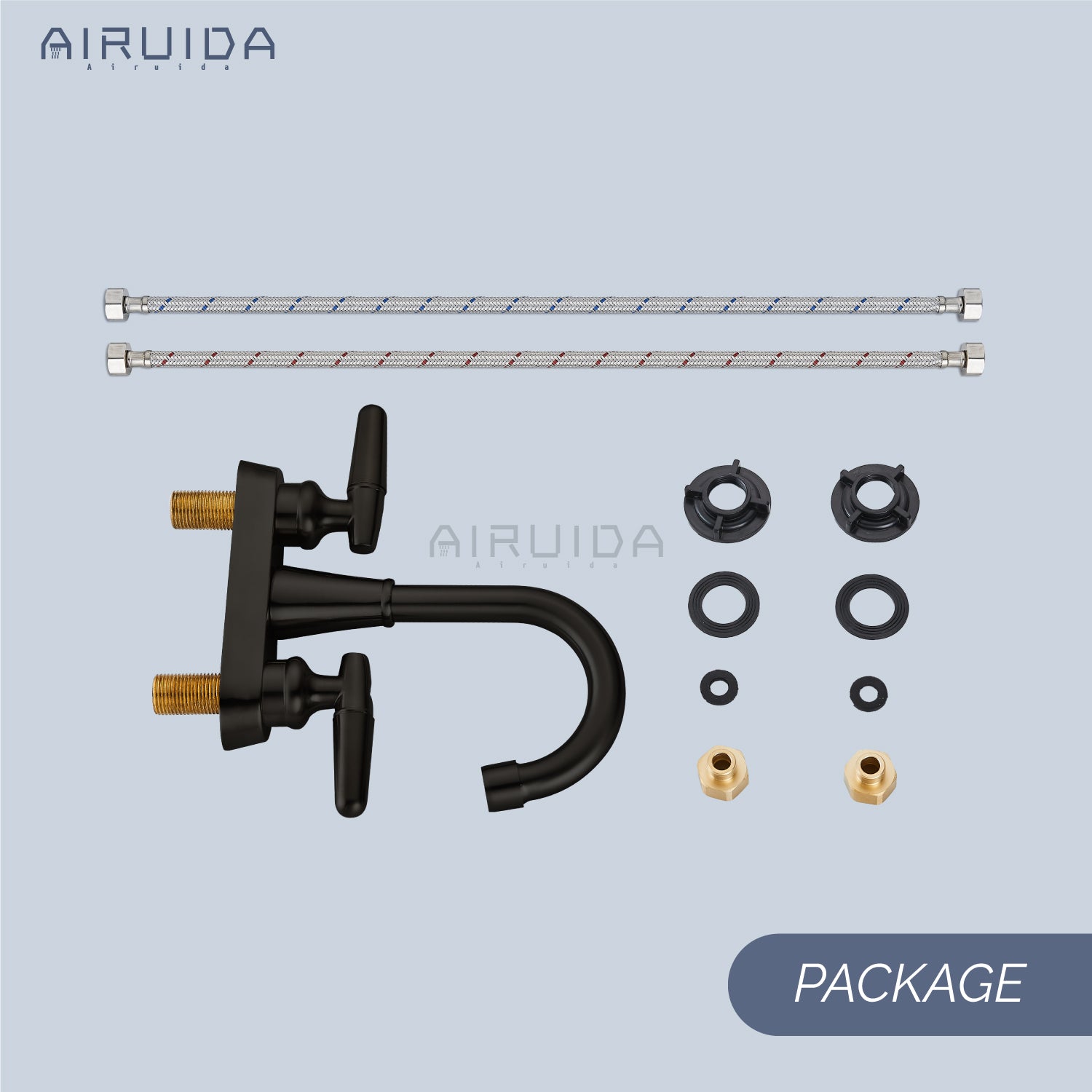 Airuida Bathroom Faucet 4 inch Centerset Two Handle Bathroom Sink Faucet 360°Swivel Spout Bathroom Faucet with Supply Hoses and Pop Up Drain Deck Mount