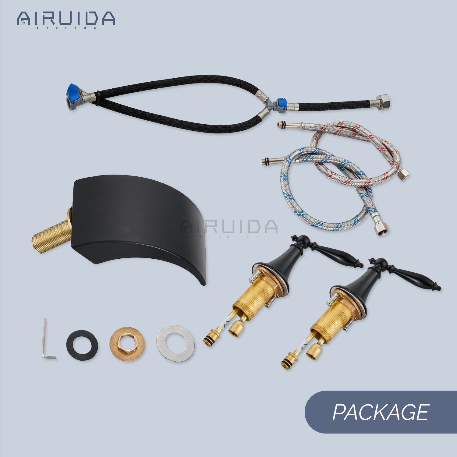 Airuida Widespread Waterfall Bathroom Faucet, Deck Mounted 8 Inch Faucet, Double Handles 3 Holes Waterfall Bathroom Faucet
