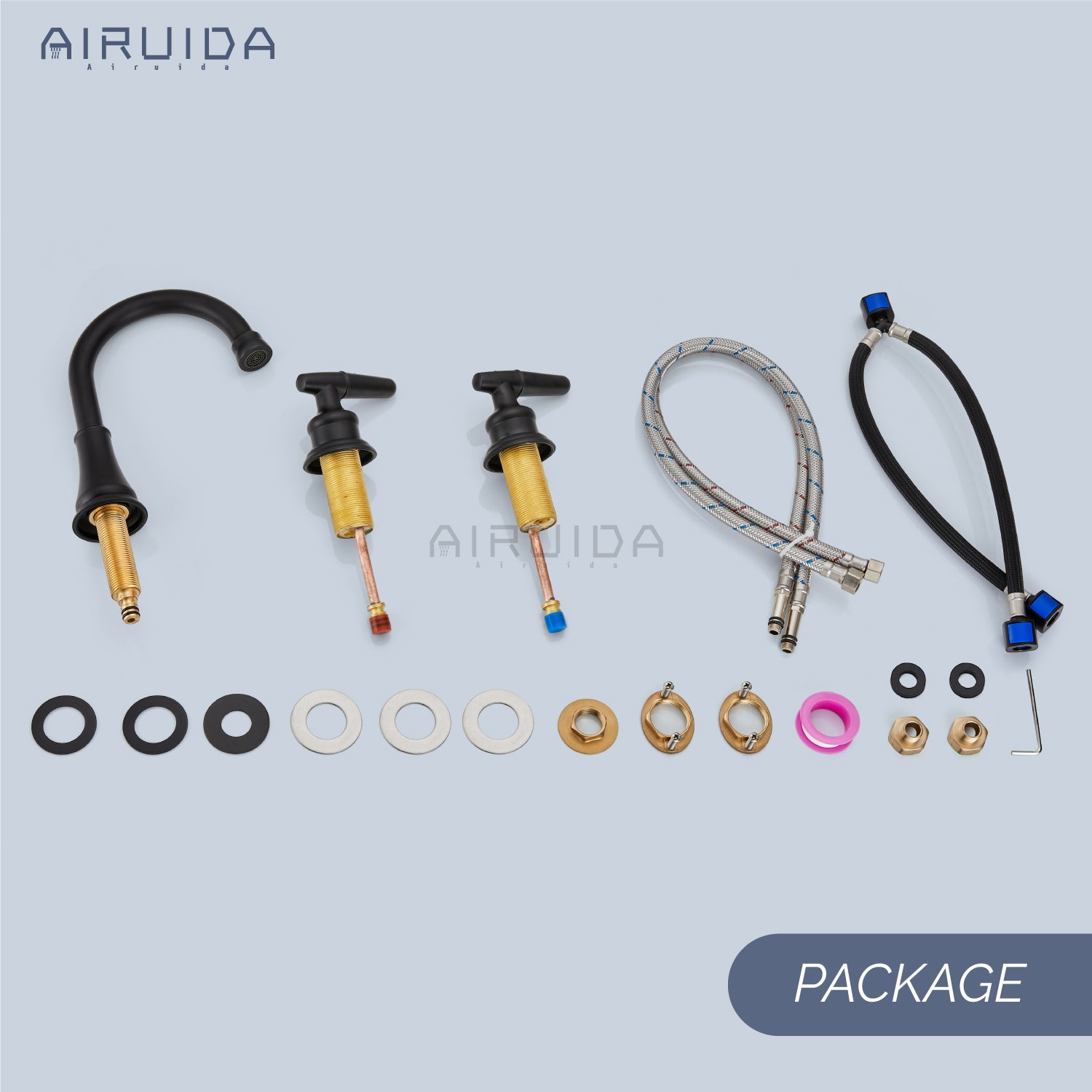 Airuida 8 Inch Widespread Bathroom Sink Faucet 2 Handles 3 Holes 360 Degree Swivel Spout Stainless Steel Lavatory Vanity Faucets Bathroom Faucets
