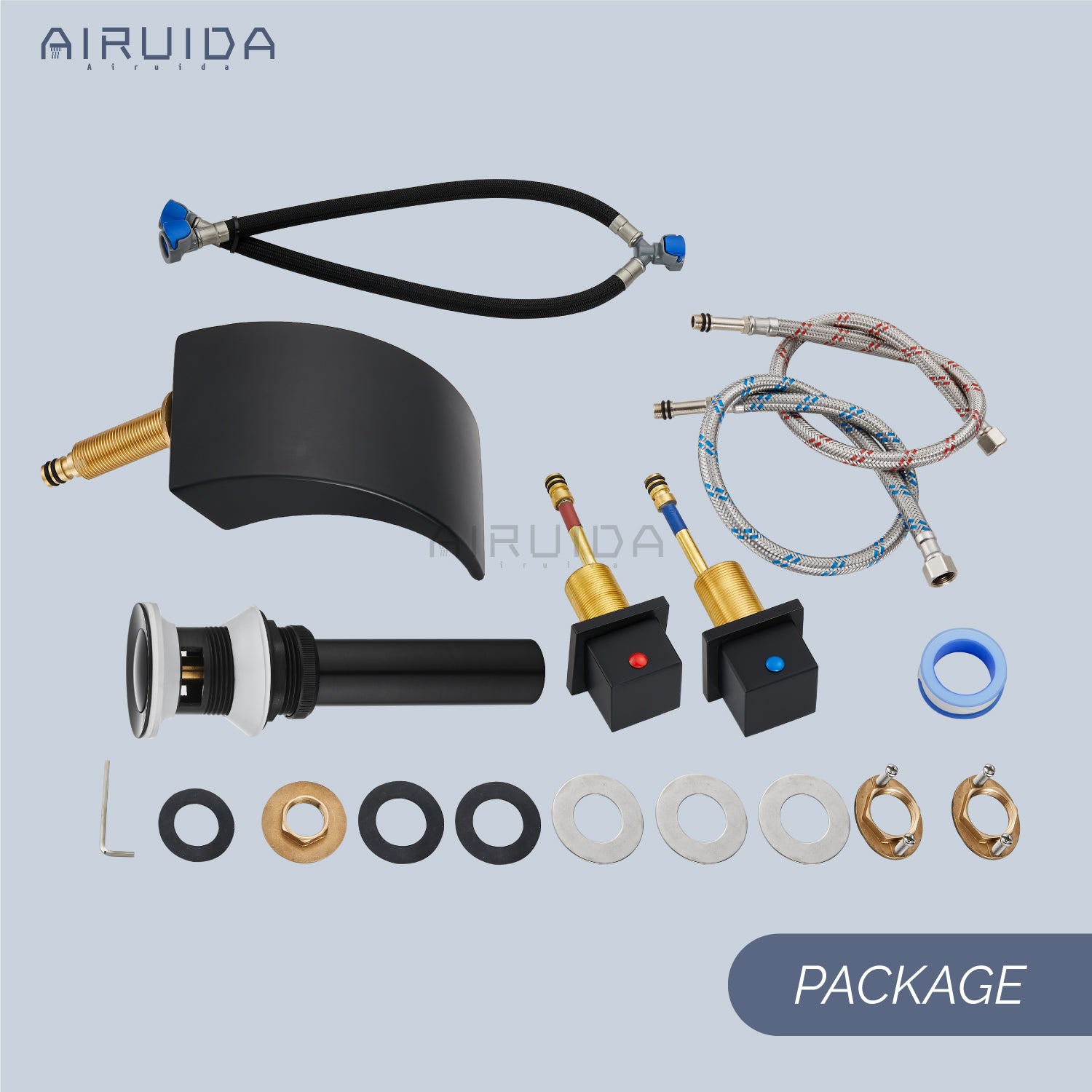 Airuida Widespread Waterfall Bathroom Faucet, Deck Mounted 8 Inch Faucet, Double Handles 3 Holes Waterfall Bathroom Faucet