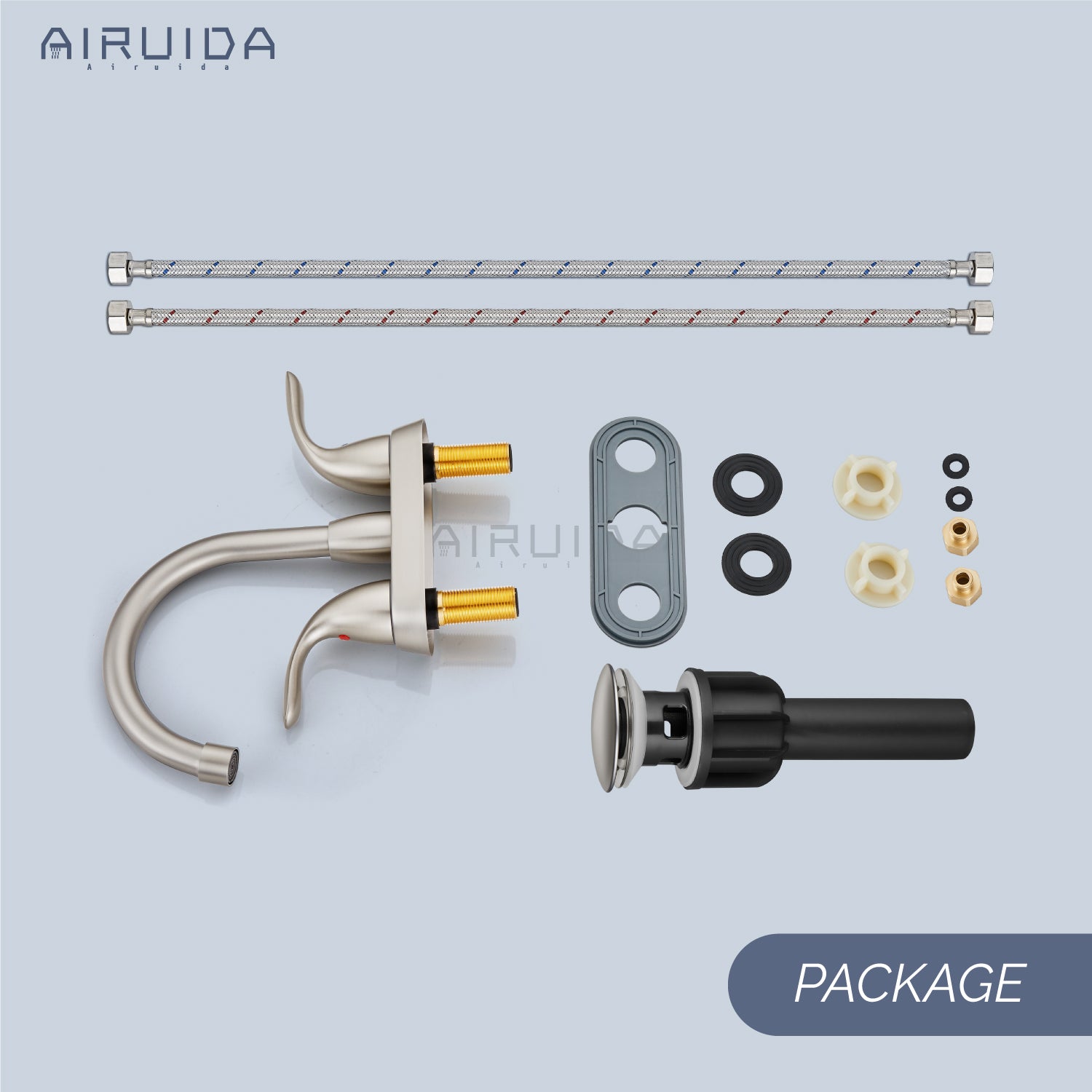 Airuida Bathroom Faucet 4 inch Centerset Two Handle Bathroom Sink Faucet 360°Swivel Spout Bathroom Faucet with Supply Hoses and Pop Up Drain Deck Mount