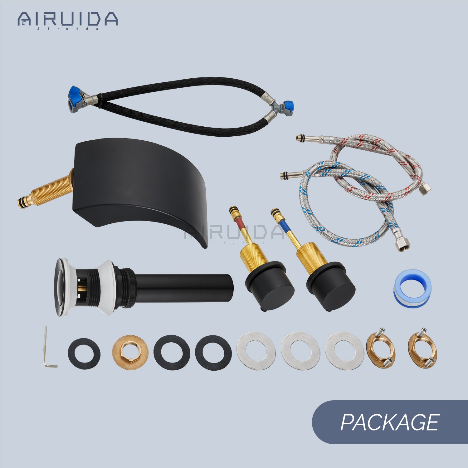 Airuida Widespread Waterfall Bathroom Faucet, Deck Mounted 8 Inch Faucet, Double Handles 3 Holes Waterfall Bathroom Faucet