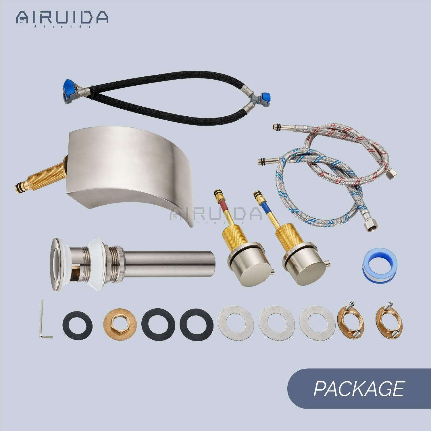 Airuida Widespread Waterfall Bathroom Faucet, Deck Mounted 8 Inch Faucet, Double Handles 3 Holes Waterfall Bathroom Faucet