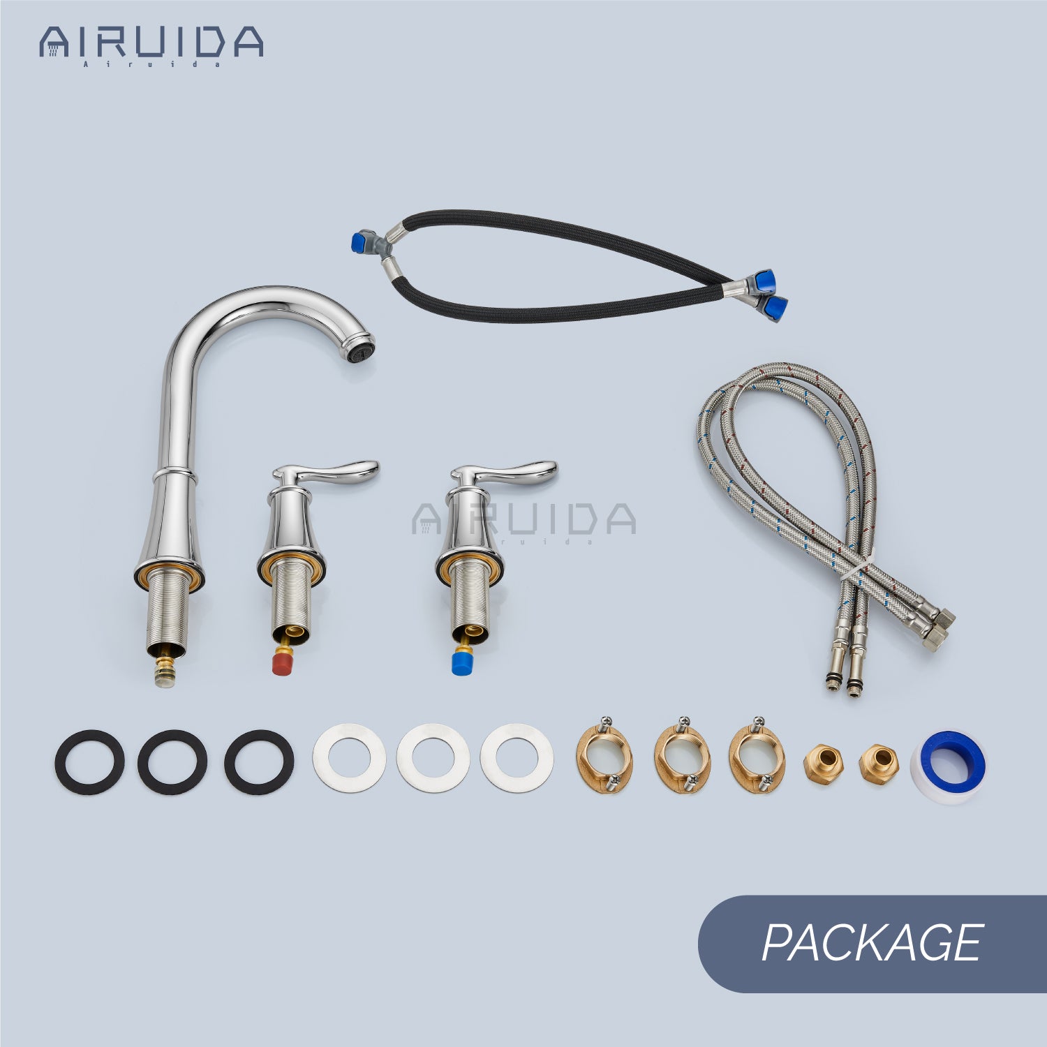 Airuida 8 Inch Widespread Bathroom Sink Faucet 2 Handles 3 Holes 360 Degree Swivel Spout Stainless Steel Lavatory Vanity Faucets Bathroom Faucets