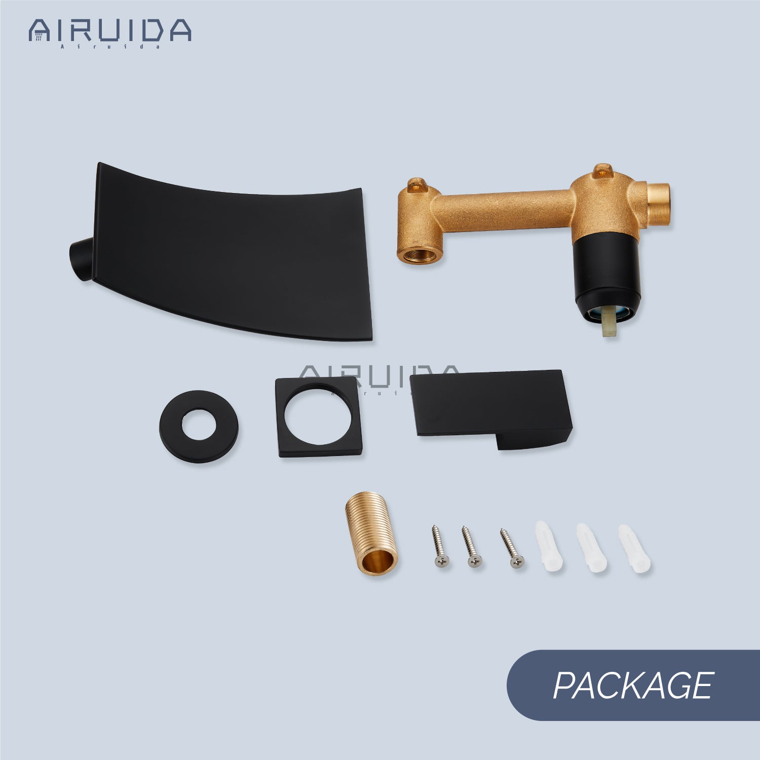 Airuida Wall Mount Wall Mount Bathtub Faucet, Tub Filler with Waterfall Tub Spout, Single Handle Bathroom Mixer Tap Brass Rough-in Valve Included