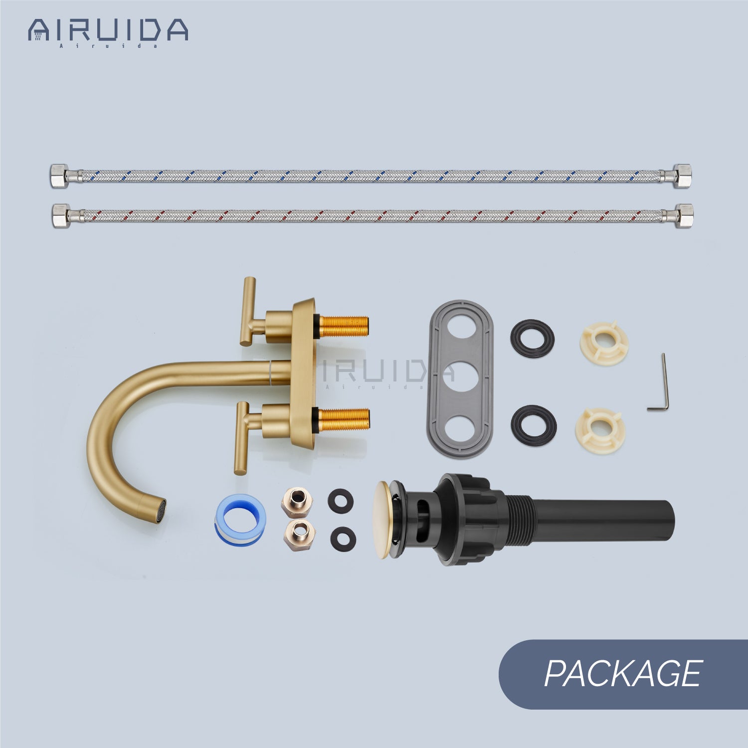 Airuida Bathroom Faucet 4 inch Centerset Two Handle Bathroom Sink Faucet 360°Swivel Spout Bathroom Faucet with Supply Hoses and Pop Up Drain Deck Mount