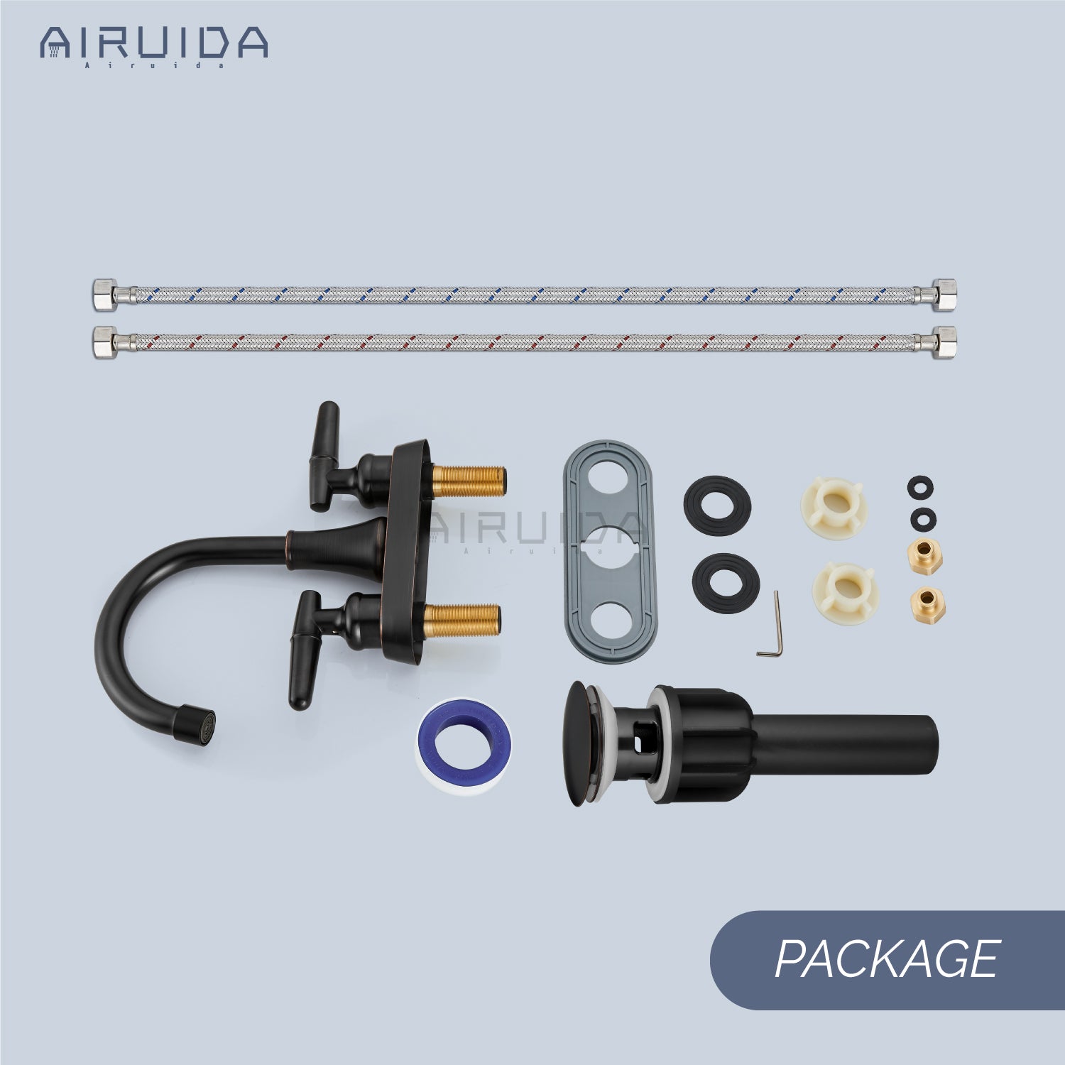 Airuida Bathroom Faucet 4 inch Centerset Two Handle Bathroom Sink Faucet 360°Swivel Spout Bathroom Faucet with Supply Hoses and Pop Up Drain Deck Mount