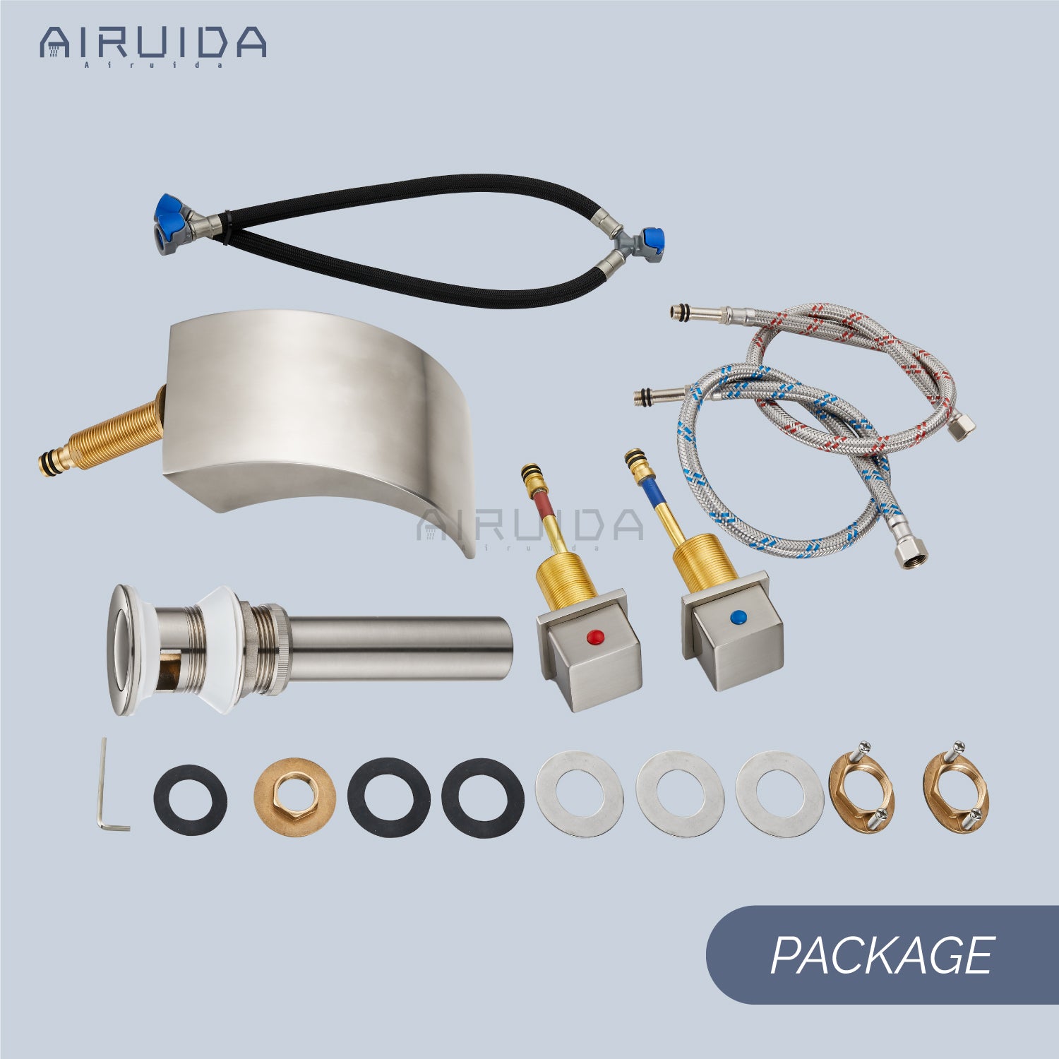 Airuida Widespread Waterfall Bathroom Faucet, Deck Mounted 8 Inch Faucet, Double Handles 3 Holes Waterfall Bathroom Faucet