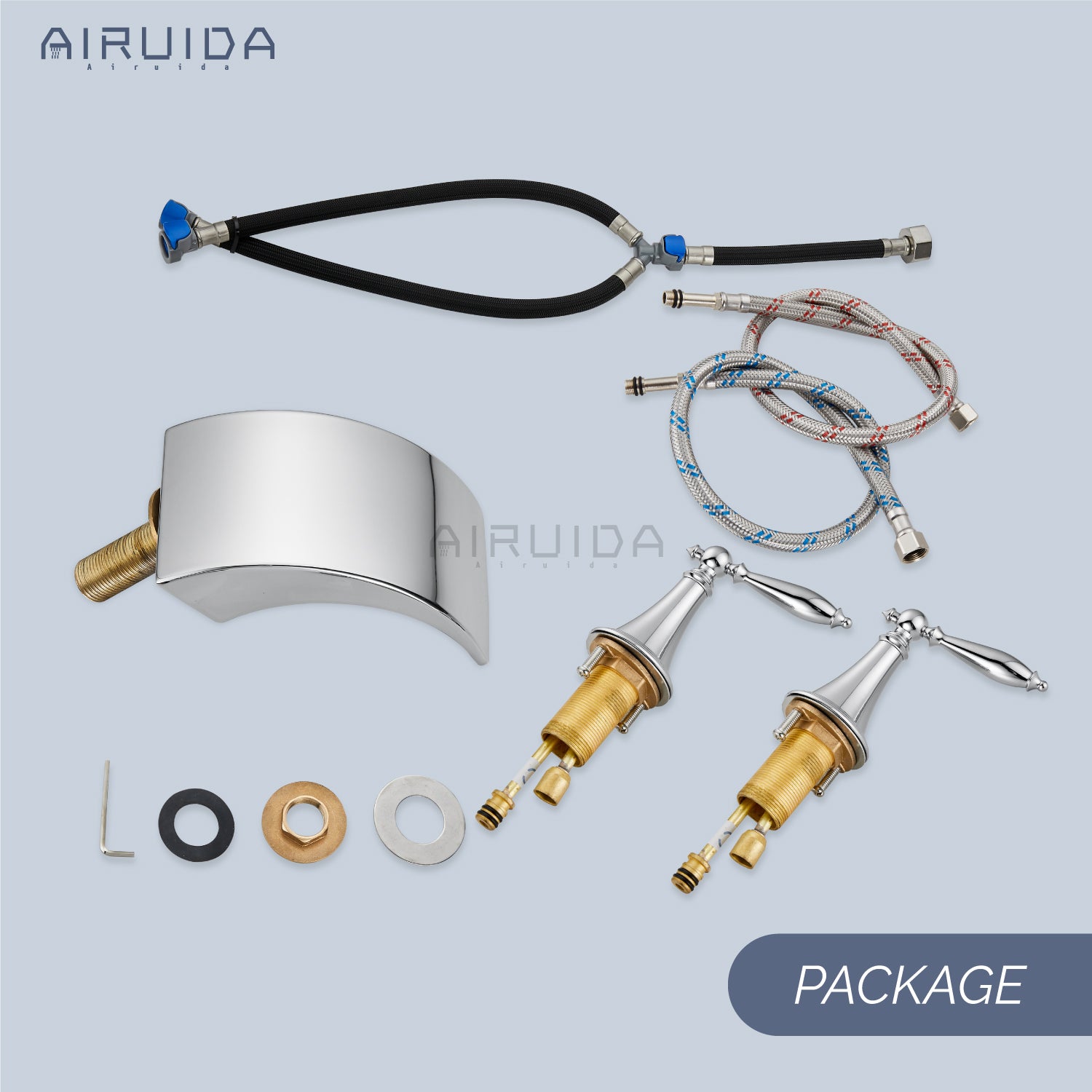 Airuida Widespread Waterfall Bathroom Faucet, Deck Mounted 8 Inch Faucet, Double Handles 3 Holes Waterfall Bathroom Faucet