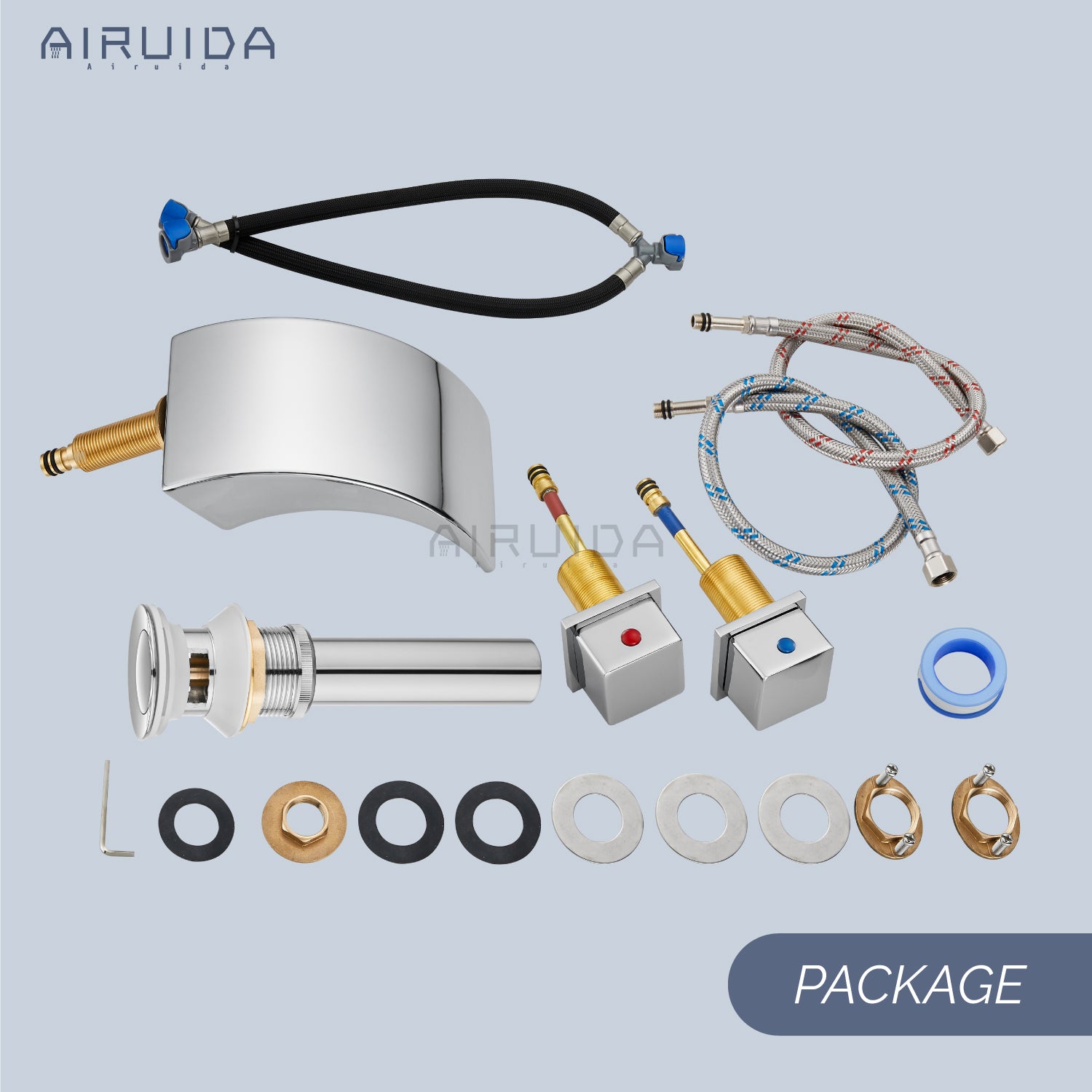 Airuida Widespread Waterfall Bathroom Faucet, Deck Mounted 8 Inch Faucet, Double Handles 3 Holes Waterfall Bathroom Faucet