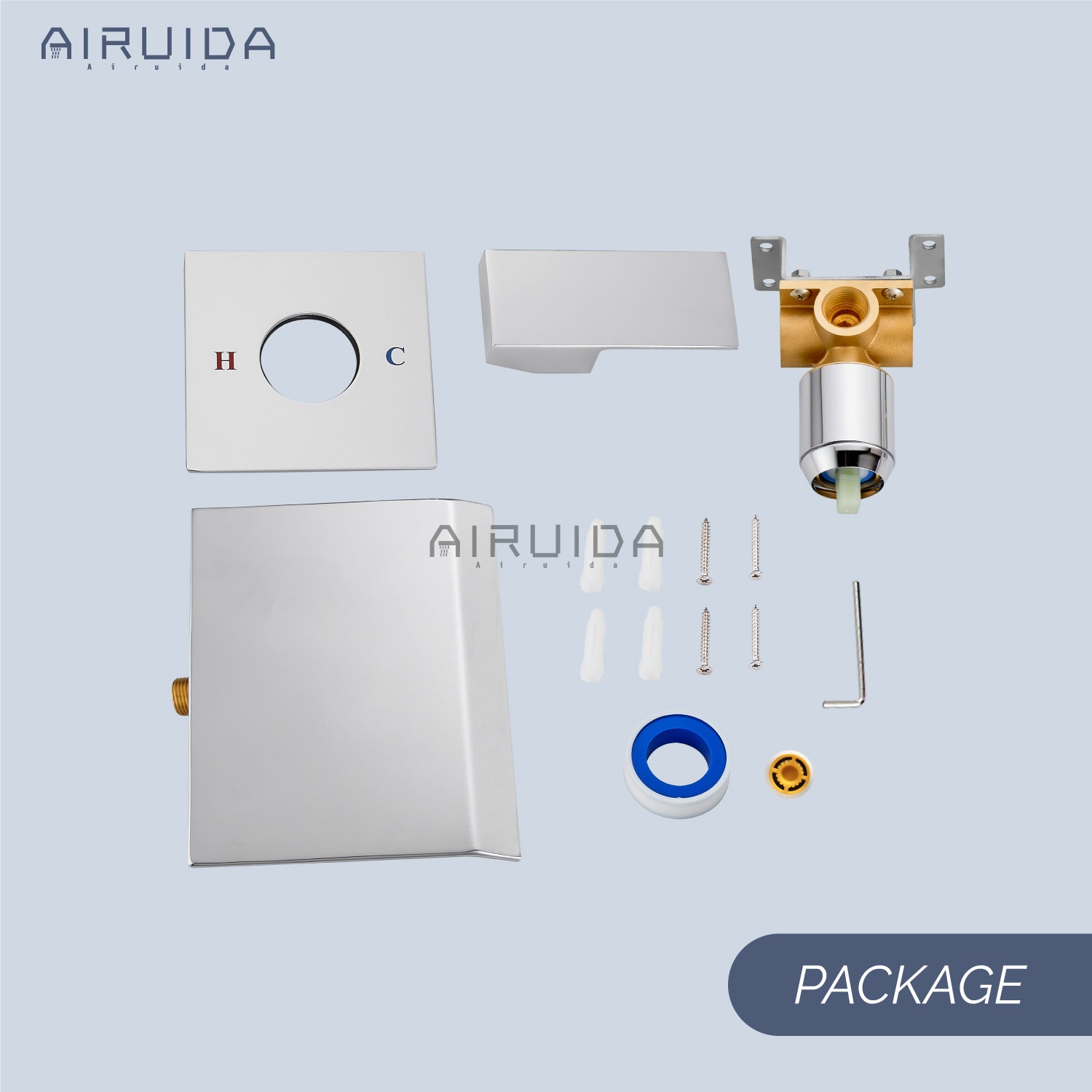 Airuida Waterfall Bathtub Faucet Set Wall Mount Tub Filler Tub Spout Shower Faucet Set with Solid Brass Rough-in Valve Trim Kit