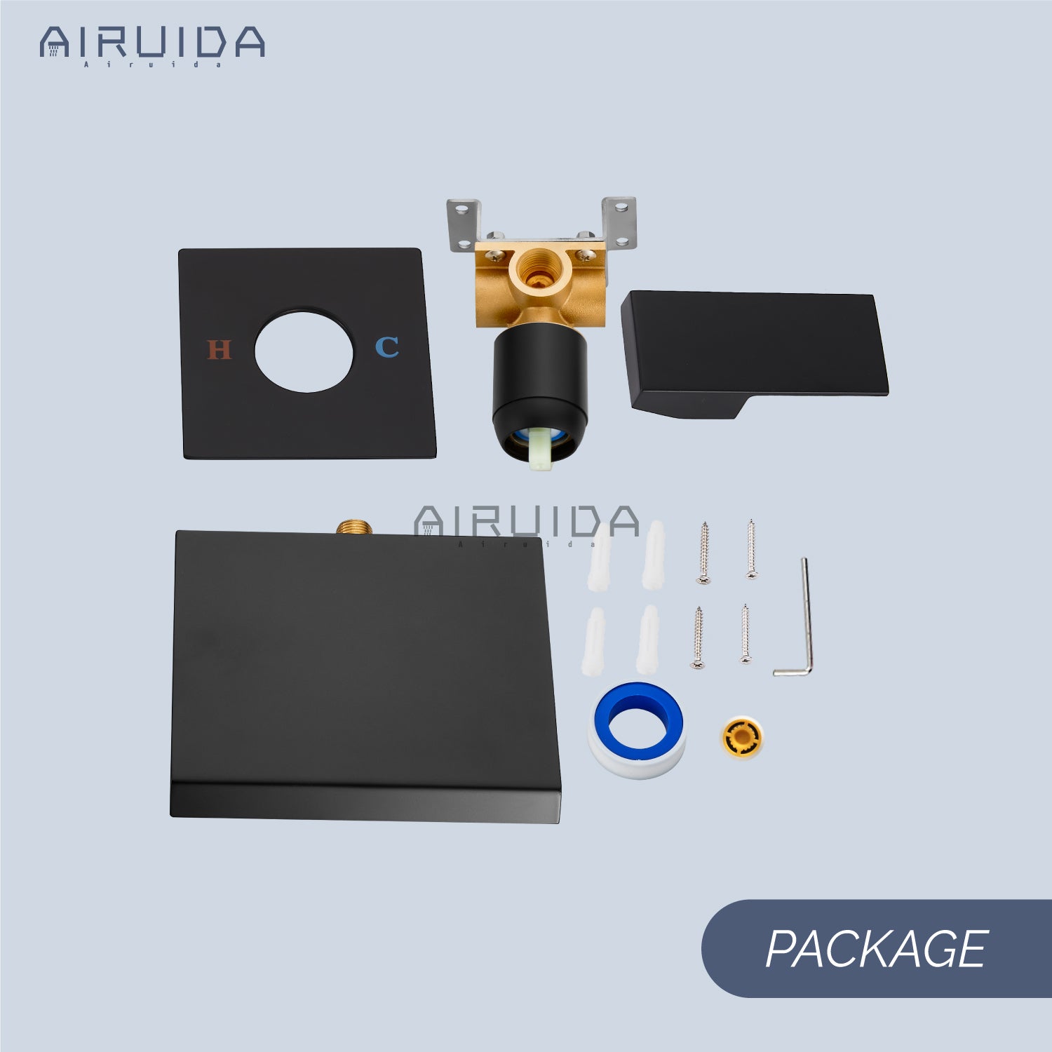 Airuida Waterfall Bathtub Faucet Set Wall Mount Tub Filler Tub Spout Shower Faucet Set with Solid Brass Rough-in Valve Trim Kit