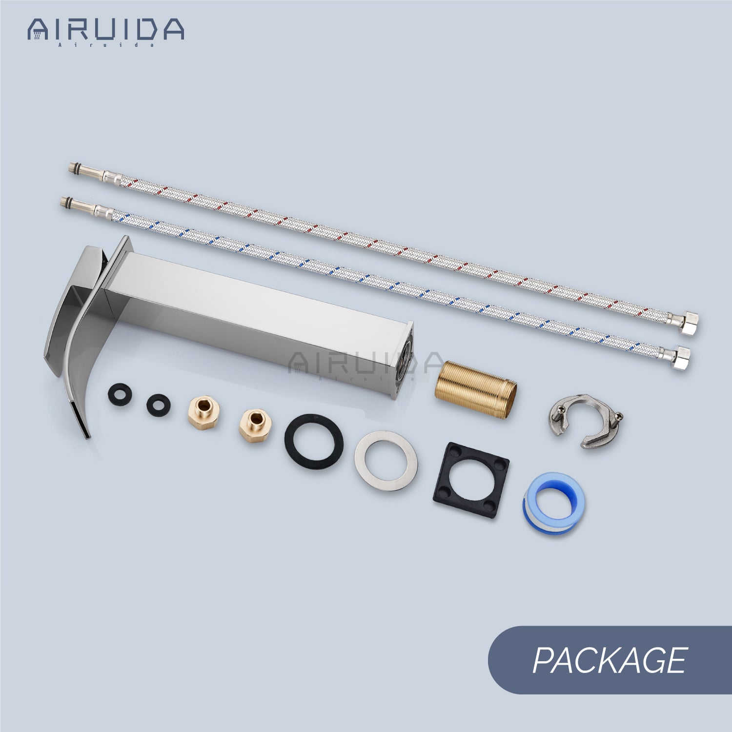 Airuida Vessel Sink Faucet, Tall Waterfall Bathroom Faucet, Single Handle One Hole Mixer Bowl Tap with Large Rectangular Spout, Bar Sink Faucet Lavatory Vanity
