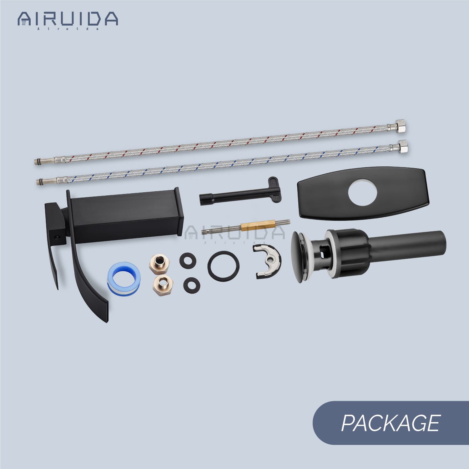 Airuida Waterfall Spout Bathroom Faucet, Rv Lavatory Vessel Faucet, Single Handle One Hole 1 or 3 Hole with Deck Plate, Bathroom Sink Faucet with Pop-up Drain