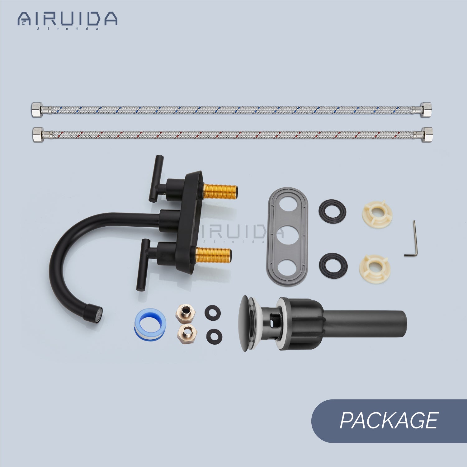 Airuida Bathroom Faucet 4 inch Centerset Two Handle Bathroom Sink Faucet 360°Swivel Spout Bathroom Faucet with Supply Hoses and Pop Up Drain Deck Mount