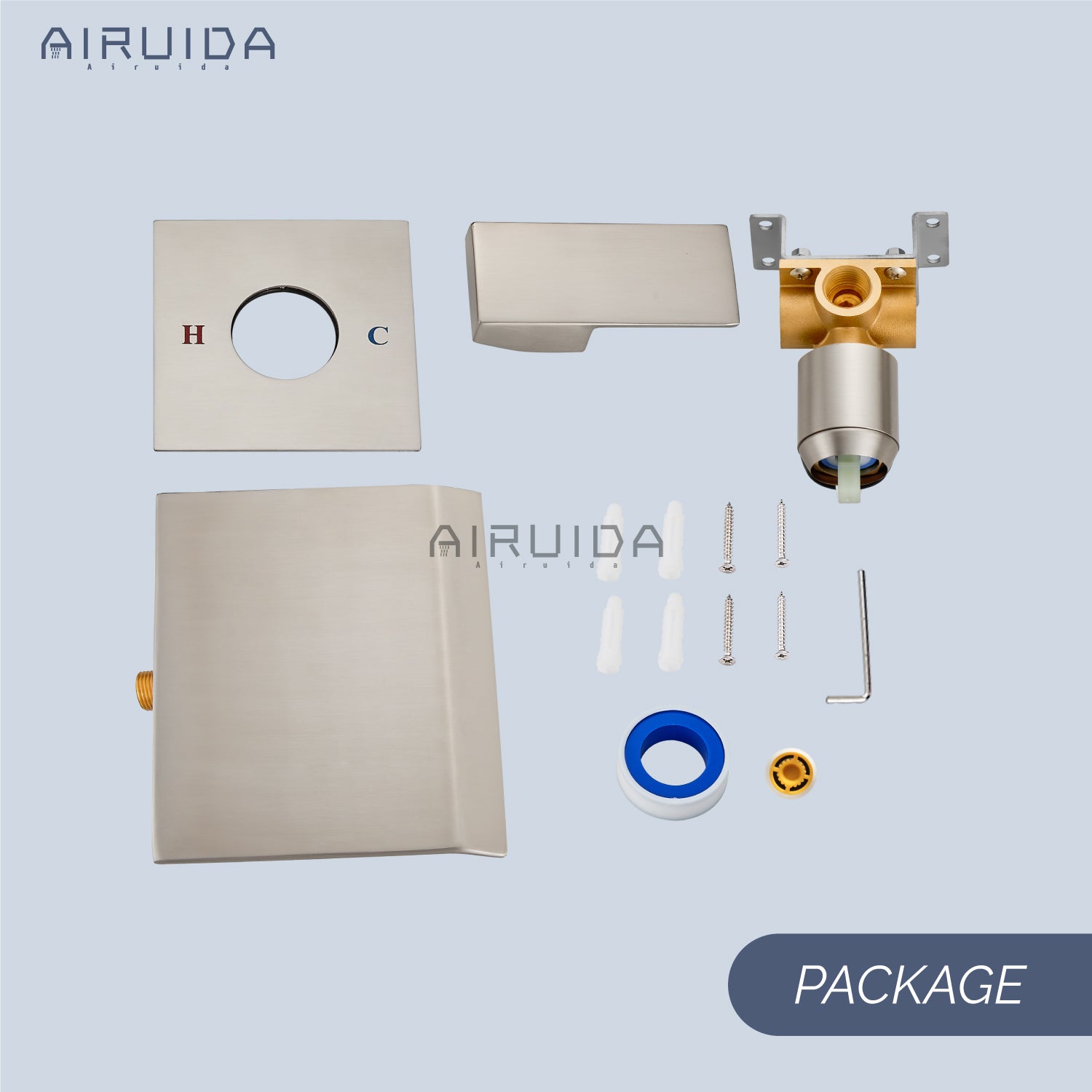 Airuida Waterfall Bathtub Faucet Set Wall Mount Tub Filler Tub Spout Shower Faucet Set with Solid Brass Rough-in Valve Trim Kit