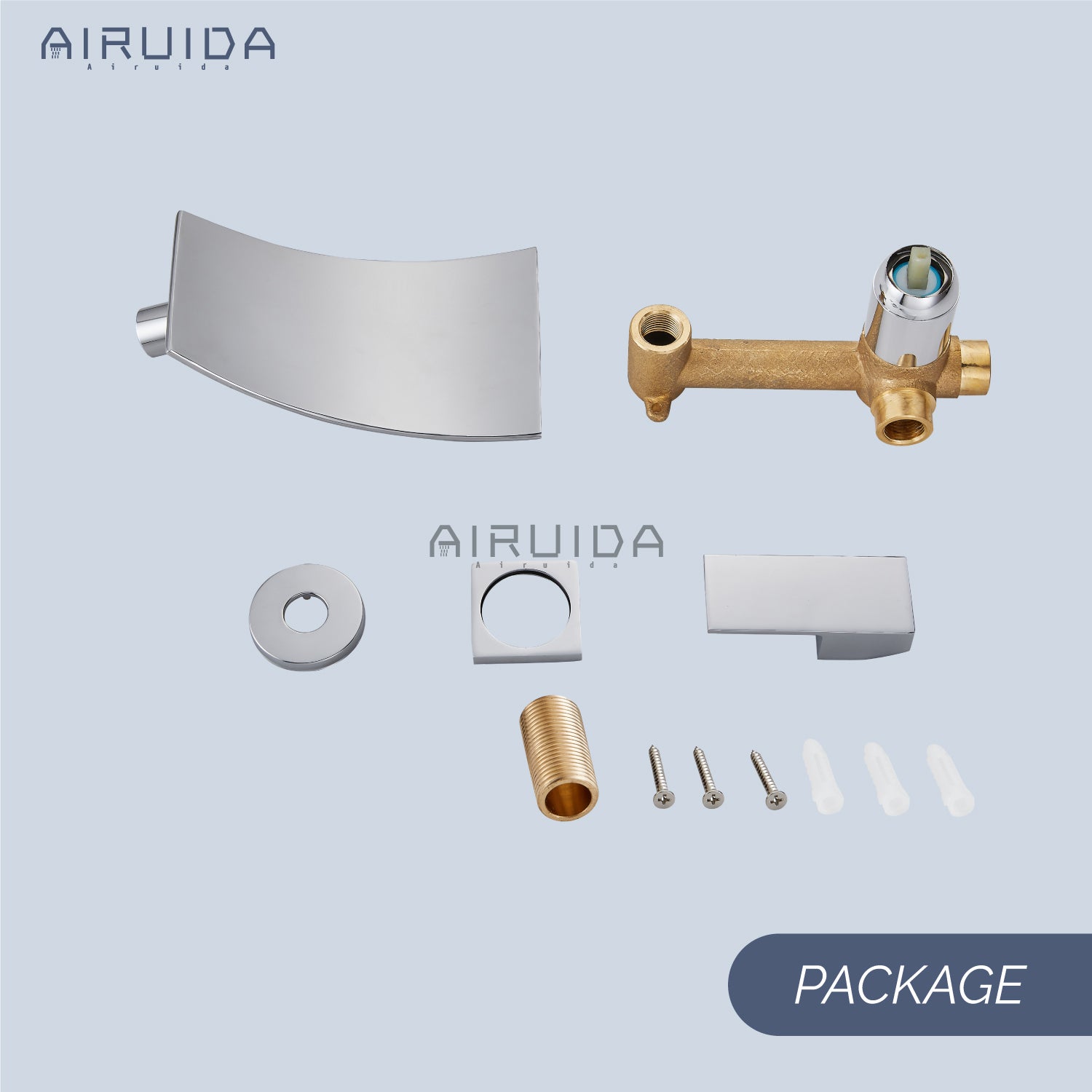 Airuida Wall Mount Wall Mount Bathtub Faucet, Tub Filler with Waterfall Tub Spout, Single Handle Bathroom Mixer Tap Brass Rough-in Valve Included