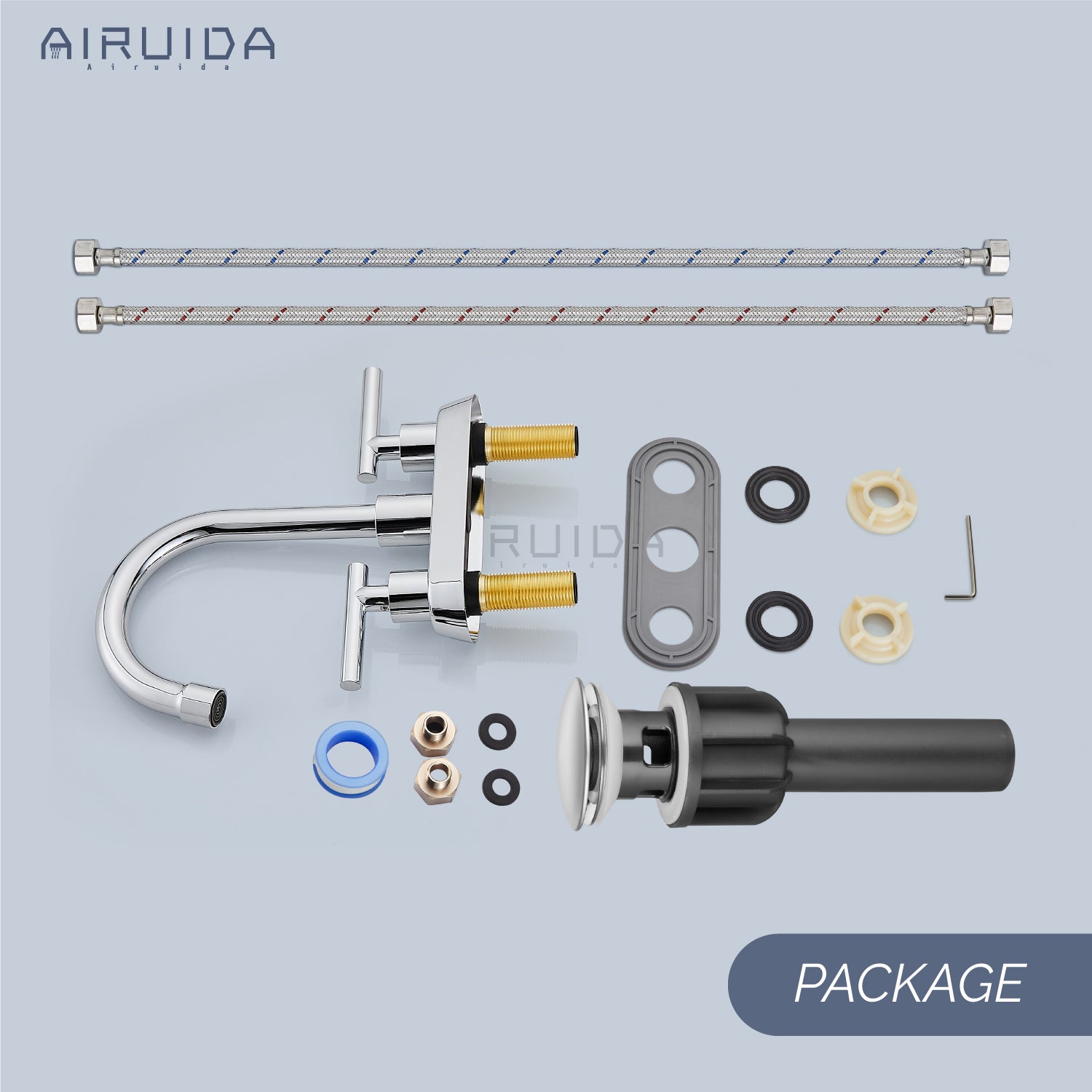 Airuida Bathroom Faucet 4 inch Centerset Two Handle Bathroom Sink Faucet 360°Swivel Spout Bathroom Faucet with Supply Hoses and Pop Up Drain Deck Mount
