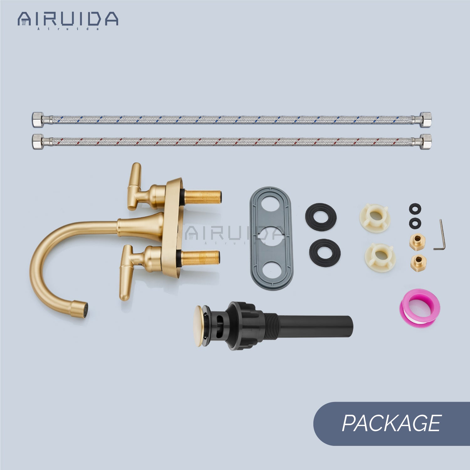 Airuida Bathroom Faucet 4 inch Centerset Two Handle Bathroom Sink Faucet 360°Swivel Spout Bathroom Faucet with Supply Hoses and Pop Up Drain Deck Mount