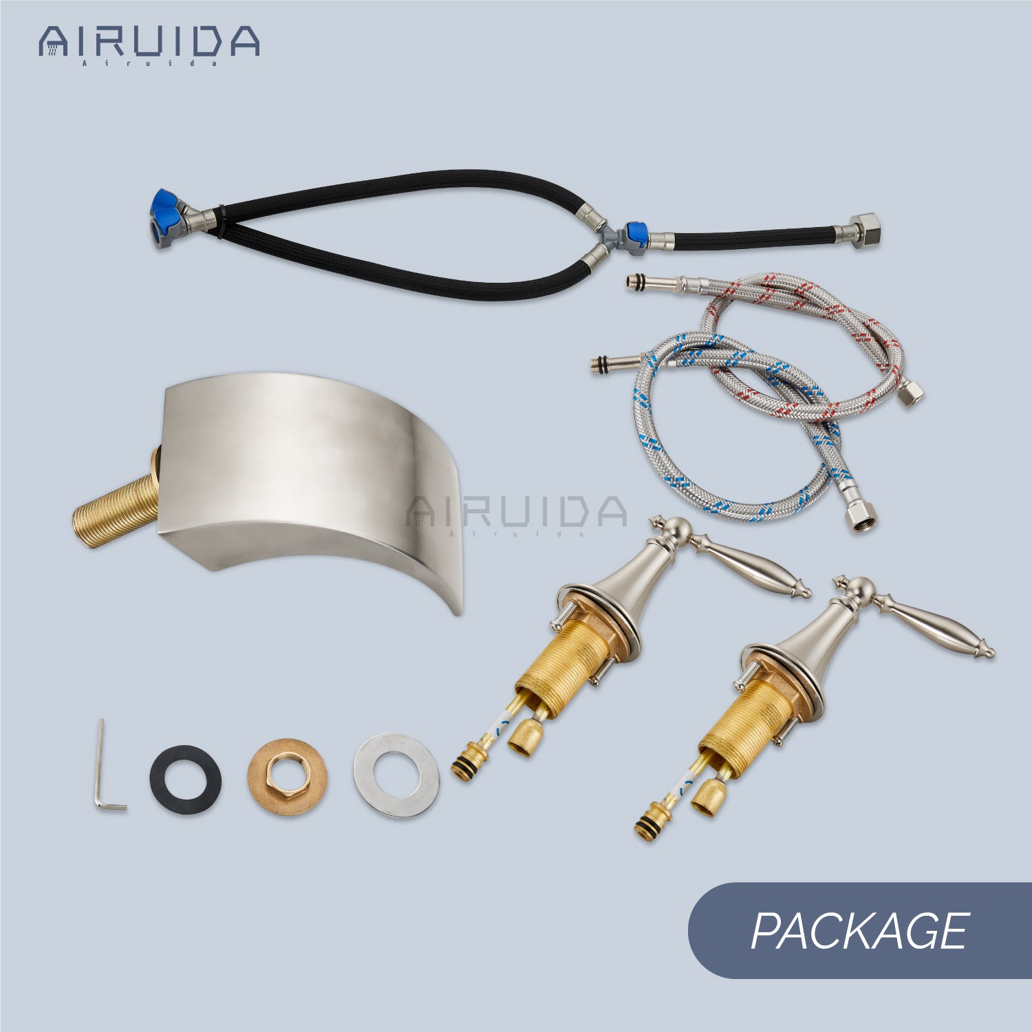Airuida Widespread Waterfall Bathroom Faucet, Deck Mounted 8 Inch Faucet, Double Handles 3 Holes Waterfall Bathroom Faucet