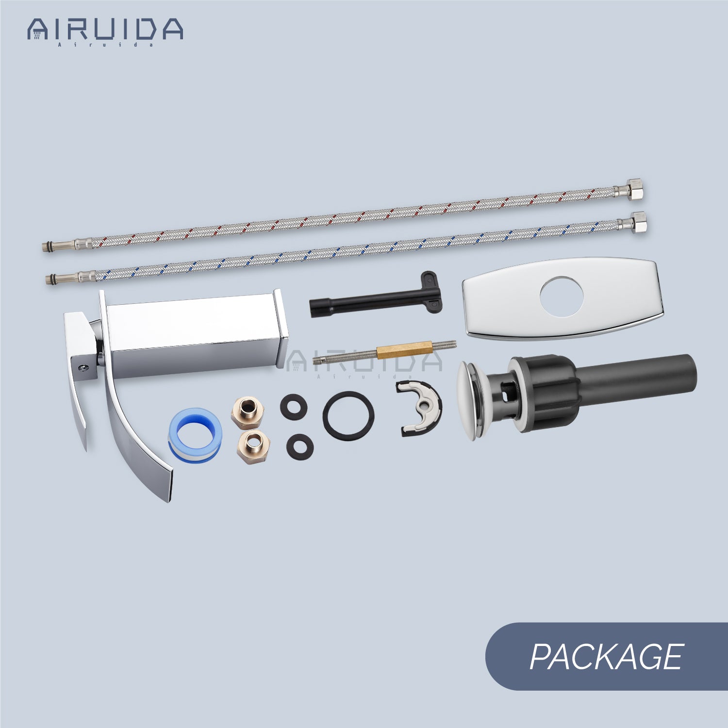 Airuida Waterfall Spout Bathroom Faucet, Rv Lavatory Vessel Faucet, Single Handle One Hole 1 or 3 Hole with Deck Plate, Bathroom Sink Faucet with Pop-up Drain