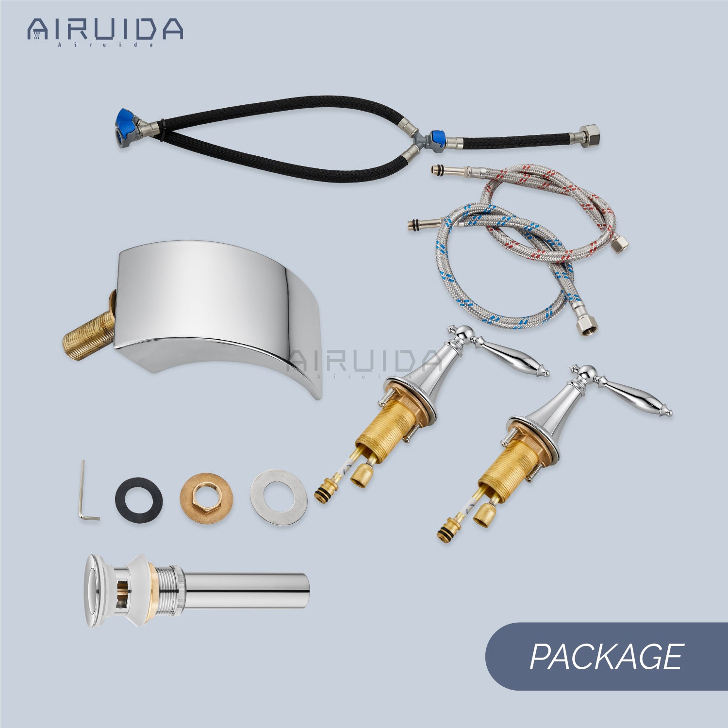 Airuida Widespread Waterfall Bathroom Faucet, Deck Mounted 8 Inch Faucet, Double Handles 3 Holes Waterfall Bathroom Faucet