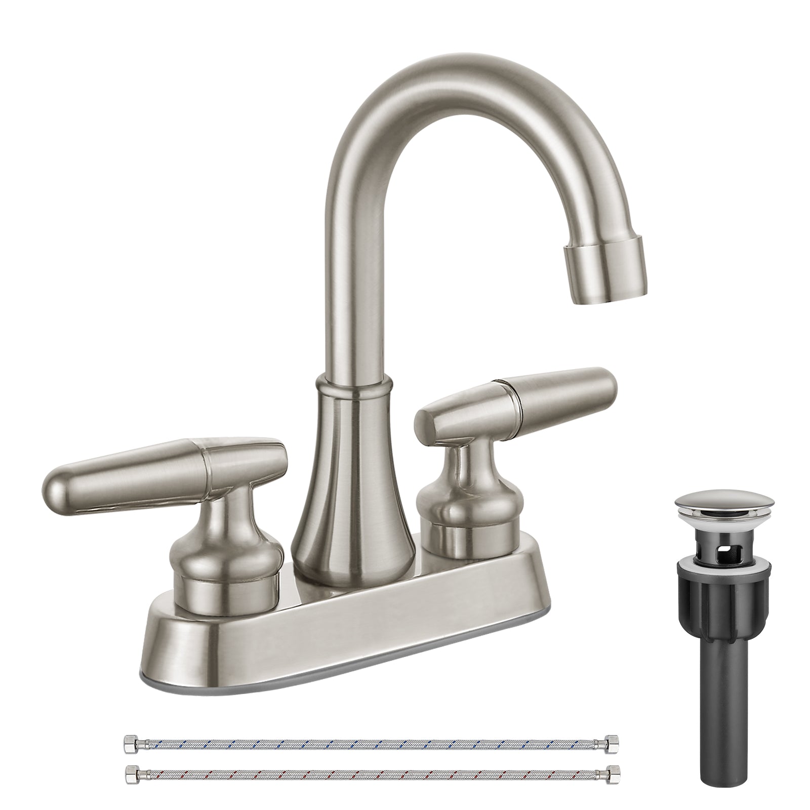Airuida Bathroom Faucet 4 inch Centerset Two Handle Bathroom Sink Faucet 360°Swivel Spout Bathroom Faucet with Supply Hoses and Pop Up Drain Deck Mount