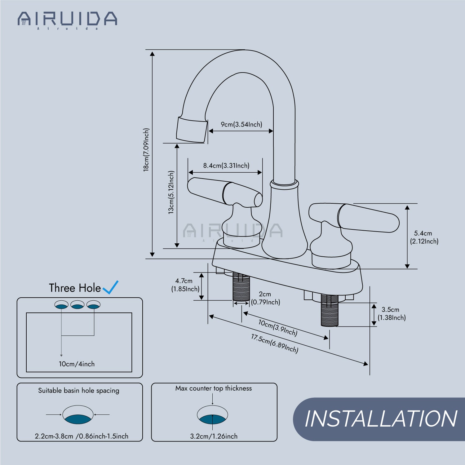 Airuida Bathroom Faucet 4 inch Centerset Two Handle Bathroom Sink Faucet 360°Swivel Spout Bathroom Faucet with Supply Hoses and Pop Up Drain Deck Mount