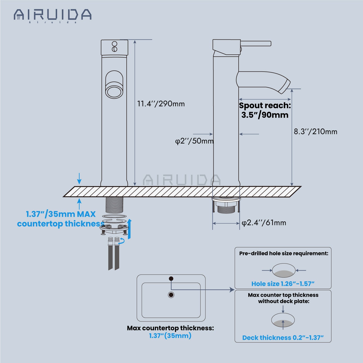 Airuida Single Hole Bathroom Bowl Vanity Faucets Single Handle Tall Bathroom Mixer Tap Stainless Steel Deck Mount with Circular Spout Bowl Vessel Sink Faucet
