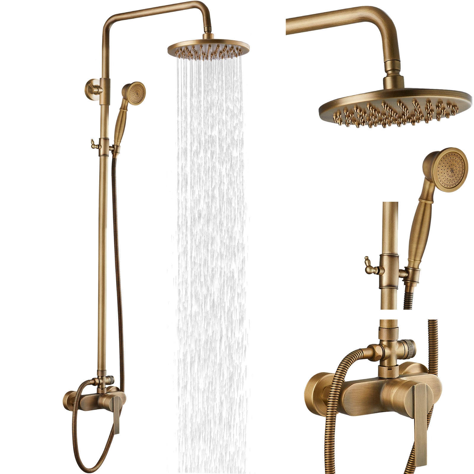 Airuida Shower Fixture 8 Inch Rain Shower Head Exposed Pipe Shower System Single handle Dual Functions Shower Faucet Combo Unit Set Adjustable Shower Head Bar Modern