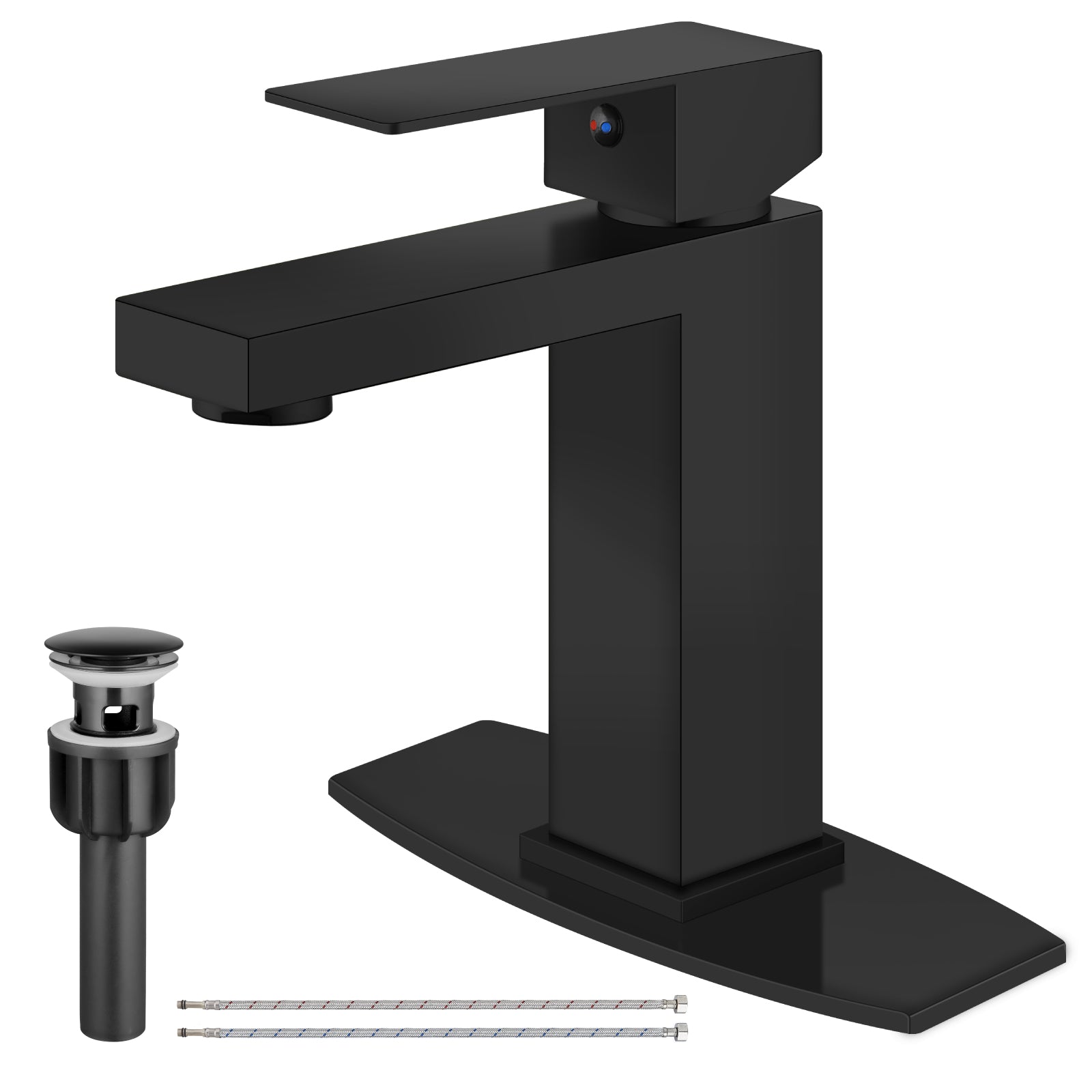 Airuida One Hole Bathroom Sink Faucet Short Bowl Sink Faucet Single Handle Vanity RV Bathroom Faucet Basin Lavatory Mixer Tap with Water Supply Hoses