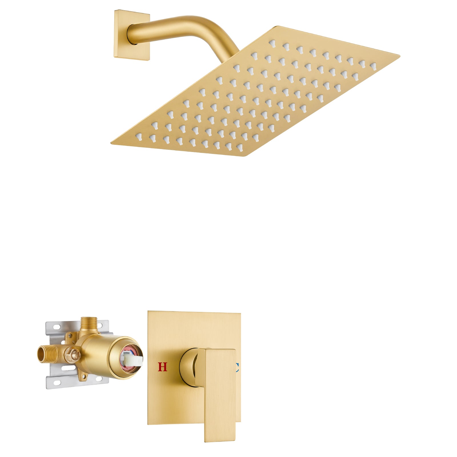 Airuida Shower Faucet Set Bathroom Rain Shower System 8 Inch Square Showerhead Single Function Single Handle Shower Trim Kit With Thread Rough-in Valve