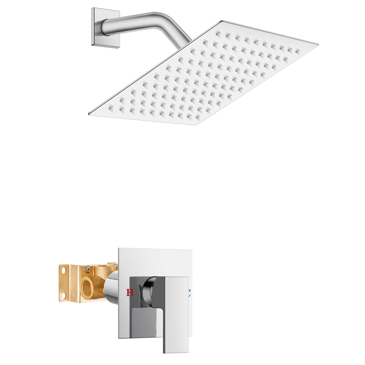 Airuida Shower Faucet Set Bathroom Rain Shower System 8 Inch Square Showerhead Single Function Single Handle Shower Trim Kit With Thread Rough-in Valve