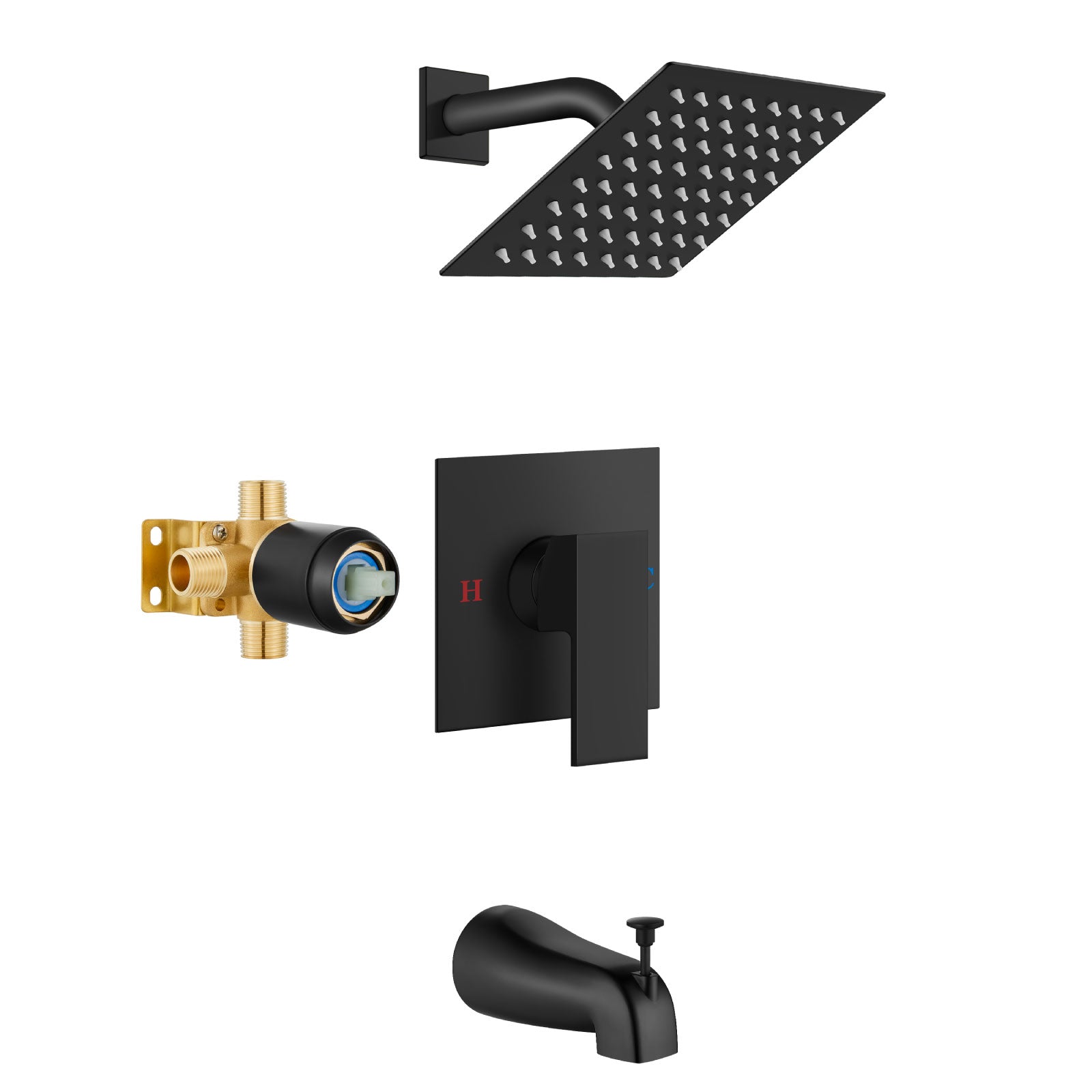 Airuida Shower Faucet Set with Tub Spout Bathtub Faucet Kit Shower Tub Faucet Set Complete Tub Shower Trim Kit with Solid Brass Rough-in Valve and Rainfall Square Showerhead