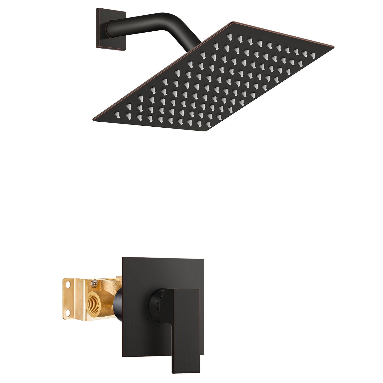 Airuida Shower Faucet Set Bathroom Rain Shower System 8 Inch Square Showerhead Single Function 1 Handle Trim Kit with Female Thread Rough-in Valve Cover Plate without H and C Labels Oil Rubbed Bronze