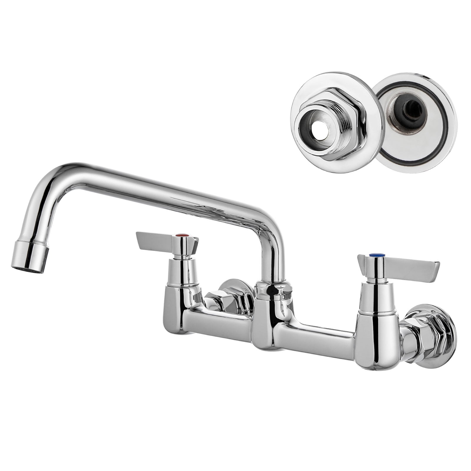 Airuida Wall Mount Kitchen Sink Faucet Commercial Sink Faucet 8 Inch Center Kitchen Mixer Commercial Tap for Laundry Room with 2 Hole Double Handles 360 Rotatable