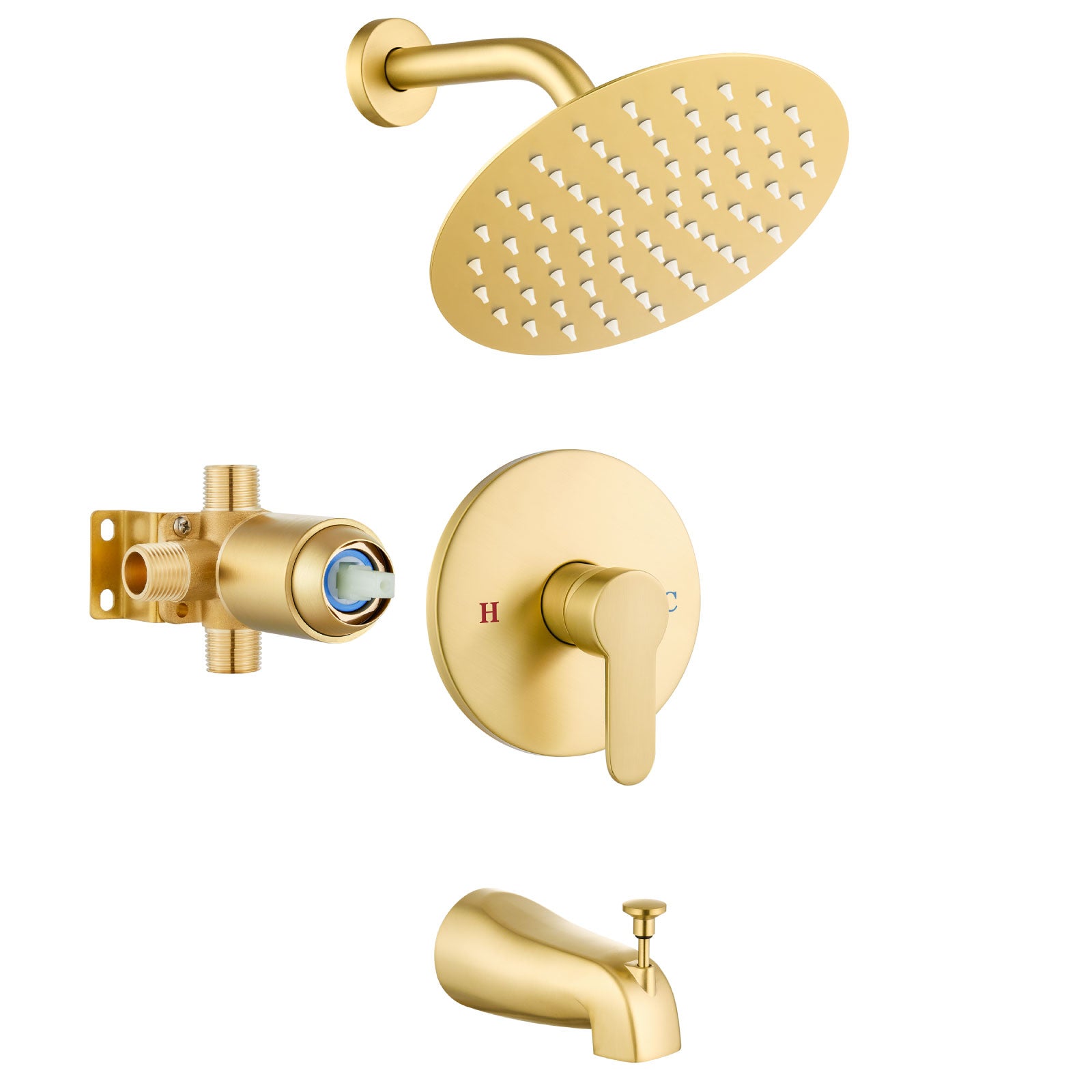 Airuida Shower Faucet Set with Tub Spout Bathtub Faucet Kit Shower Tub Faucet Set Complete Tub Shower Trim Kit with Solid Brass Rough-in Valve Rainfall Round Shower Head