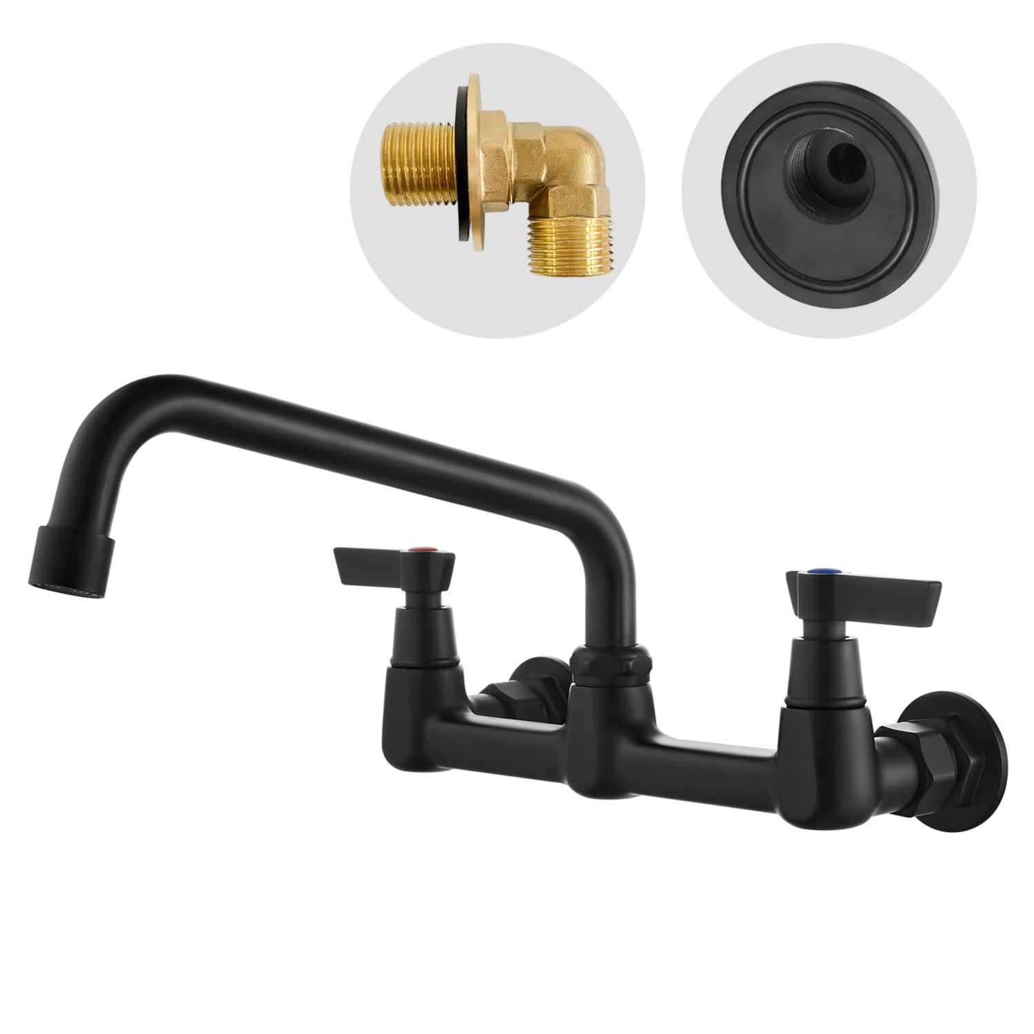Airuida Wall Mount Kitchen Sink Faucet Commercial Sink Faucet 8 Inch Center Kitchen Mixer Commercial Tap for Laundry Room with 2 Hole Double Handles 360 Rotatable