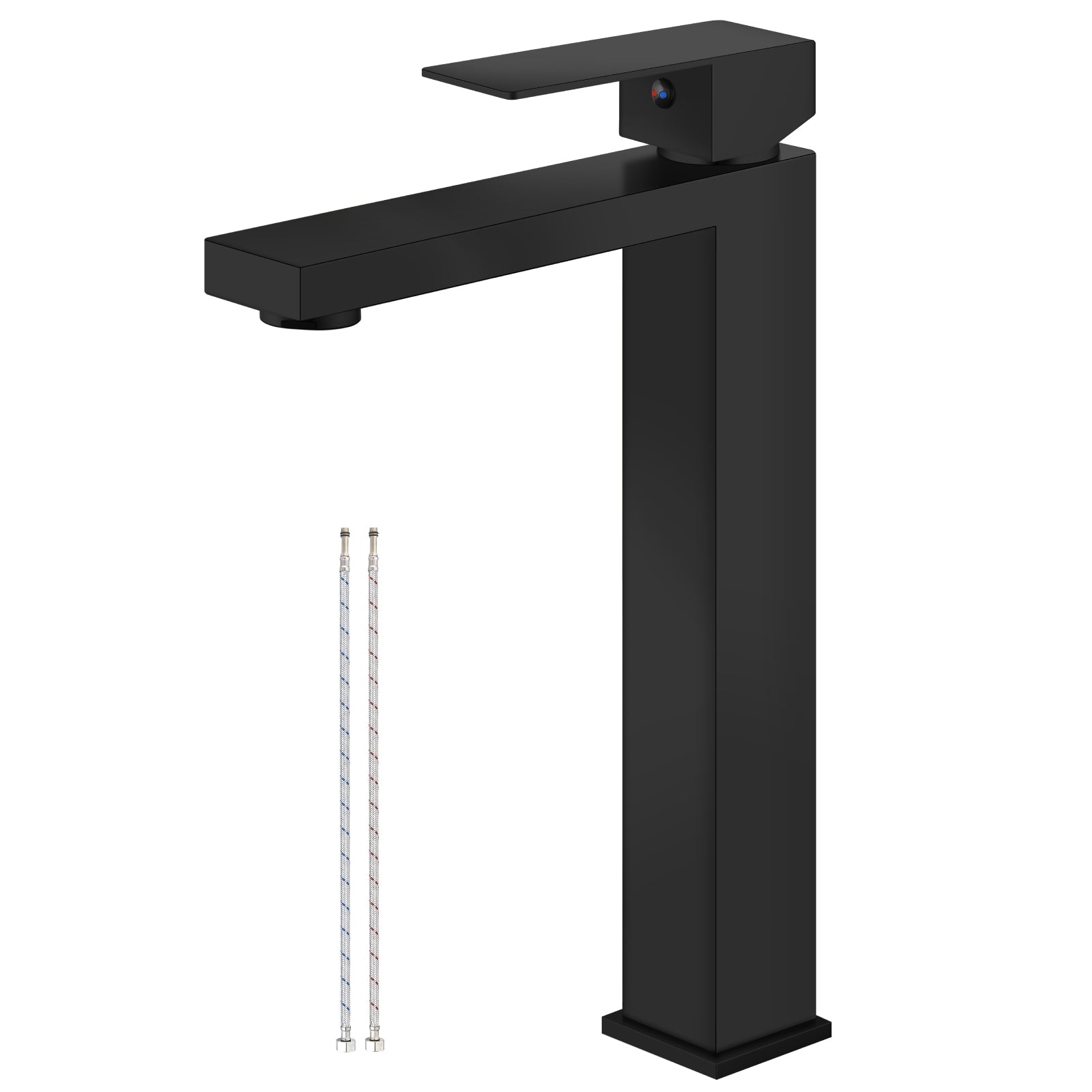 Airuida Single Handle Vessel Sink Faucet,Tall Bathroom Sinks Faucet,1 Hole Lavatory Modern Faucet for Bowl Sink,Vanity Mixer Bar Tap with Water Supply Hoses Deck Mount Square Spout