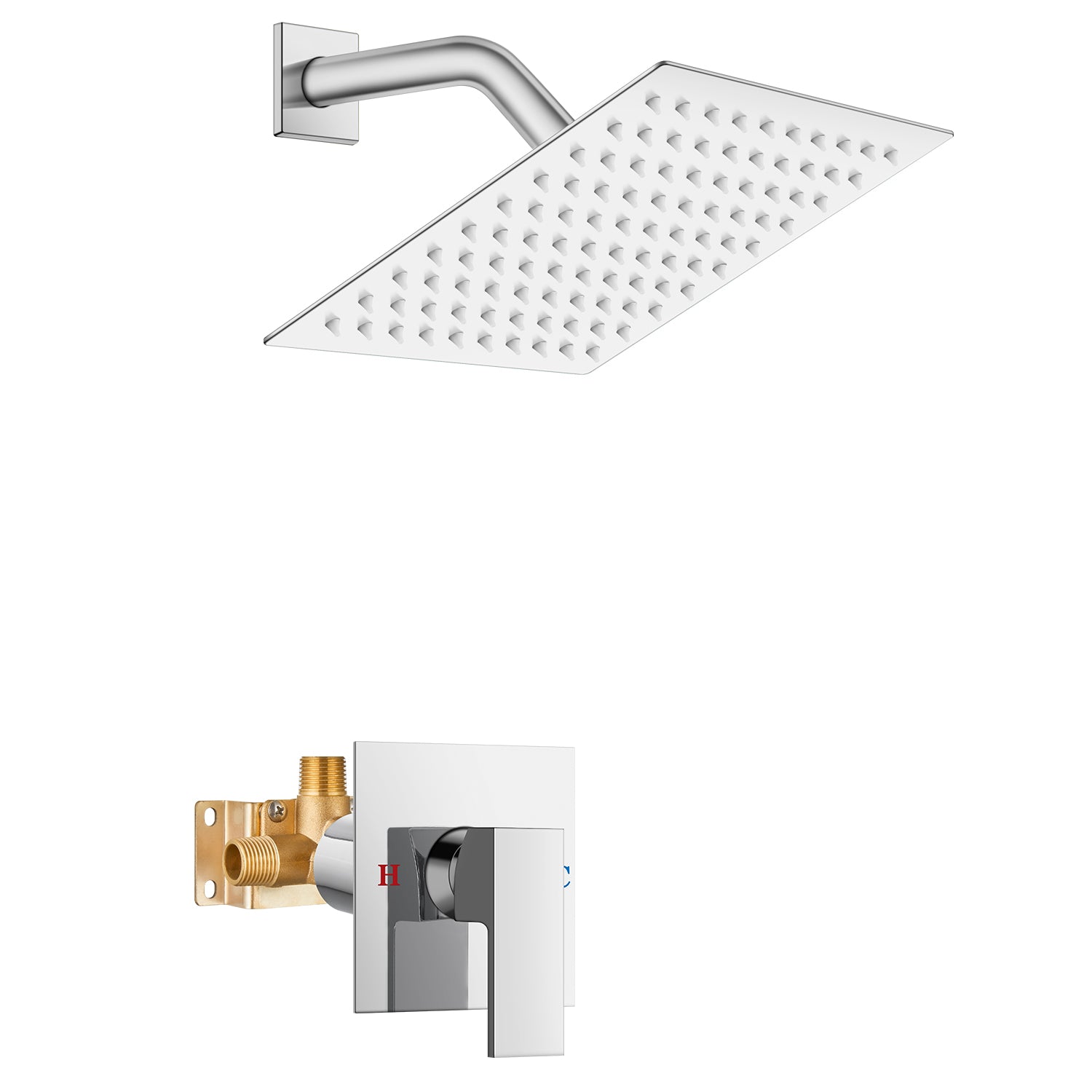 Airuida Shower Faucet Set Bathroom Rain Shower System 8 Inch Square Showerhead Single Function Single Handle Shower Trim Kit With Thread Rough-in Valve