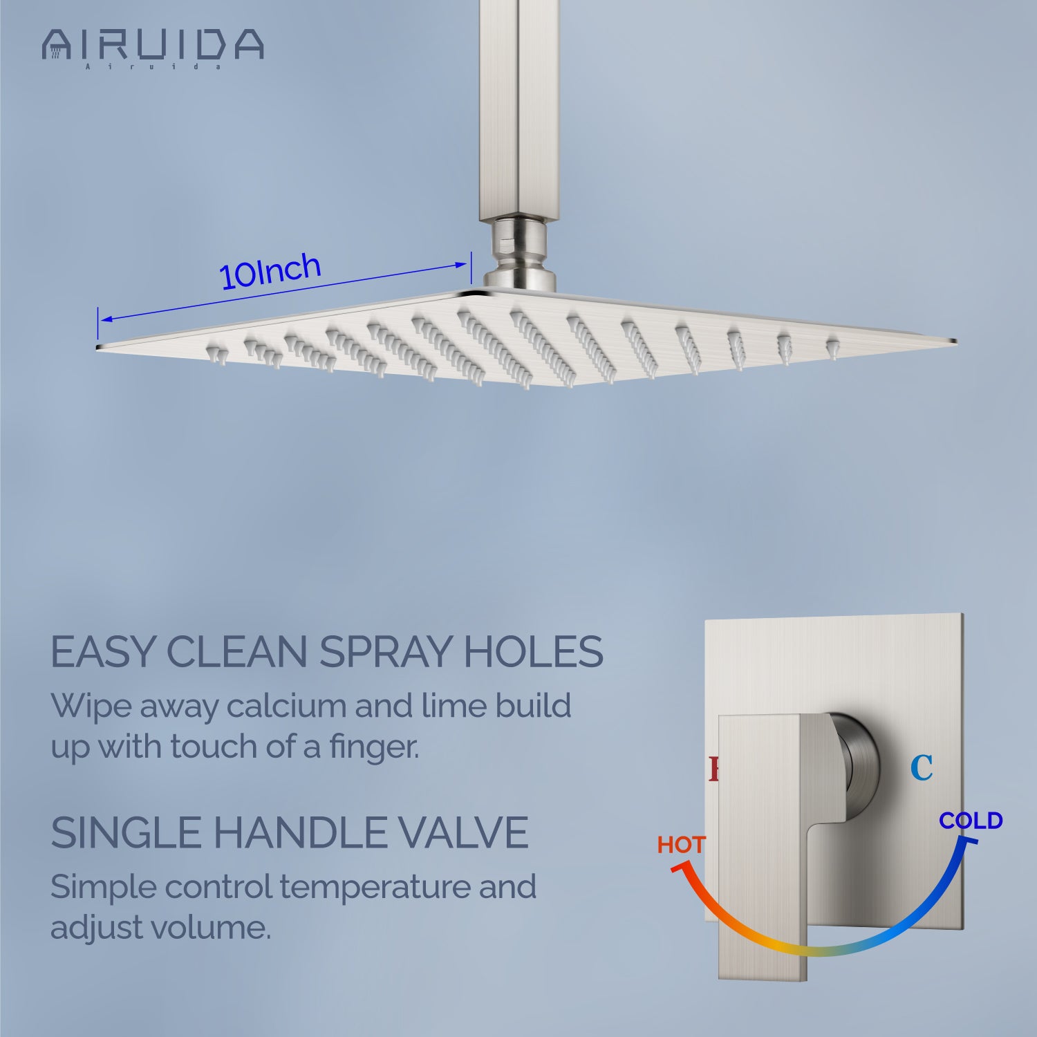 Airuida Ceiling Mount Shower Only Faucet Set Single Function Shower Trim Kit Square Shower Head Bathroom Rainfall Shower System with Rough-in Valve Male Thread